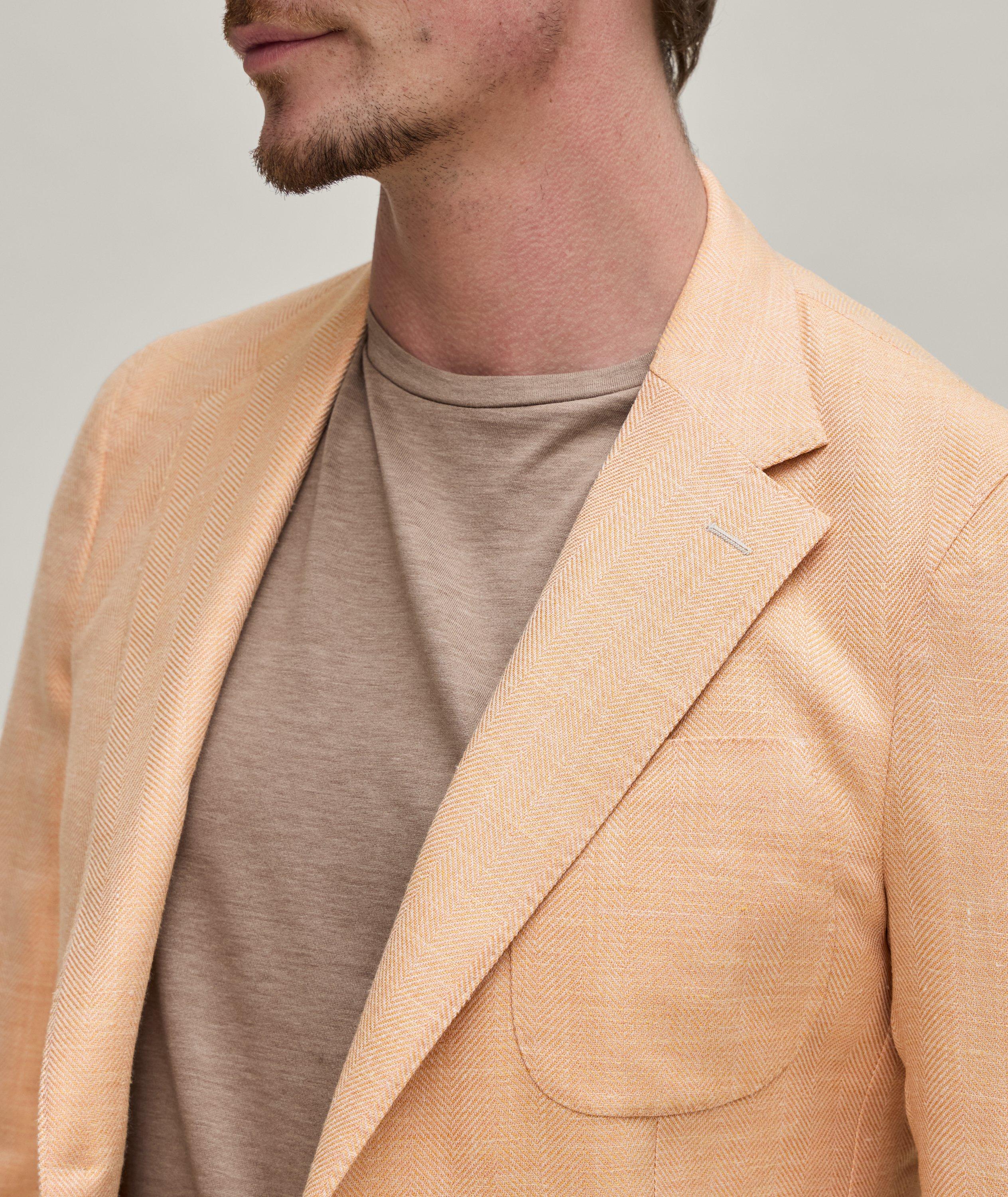 Tonal Herringbone Wool, Silk & Linen Sport Jacket image 3
