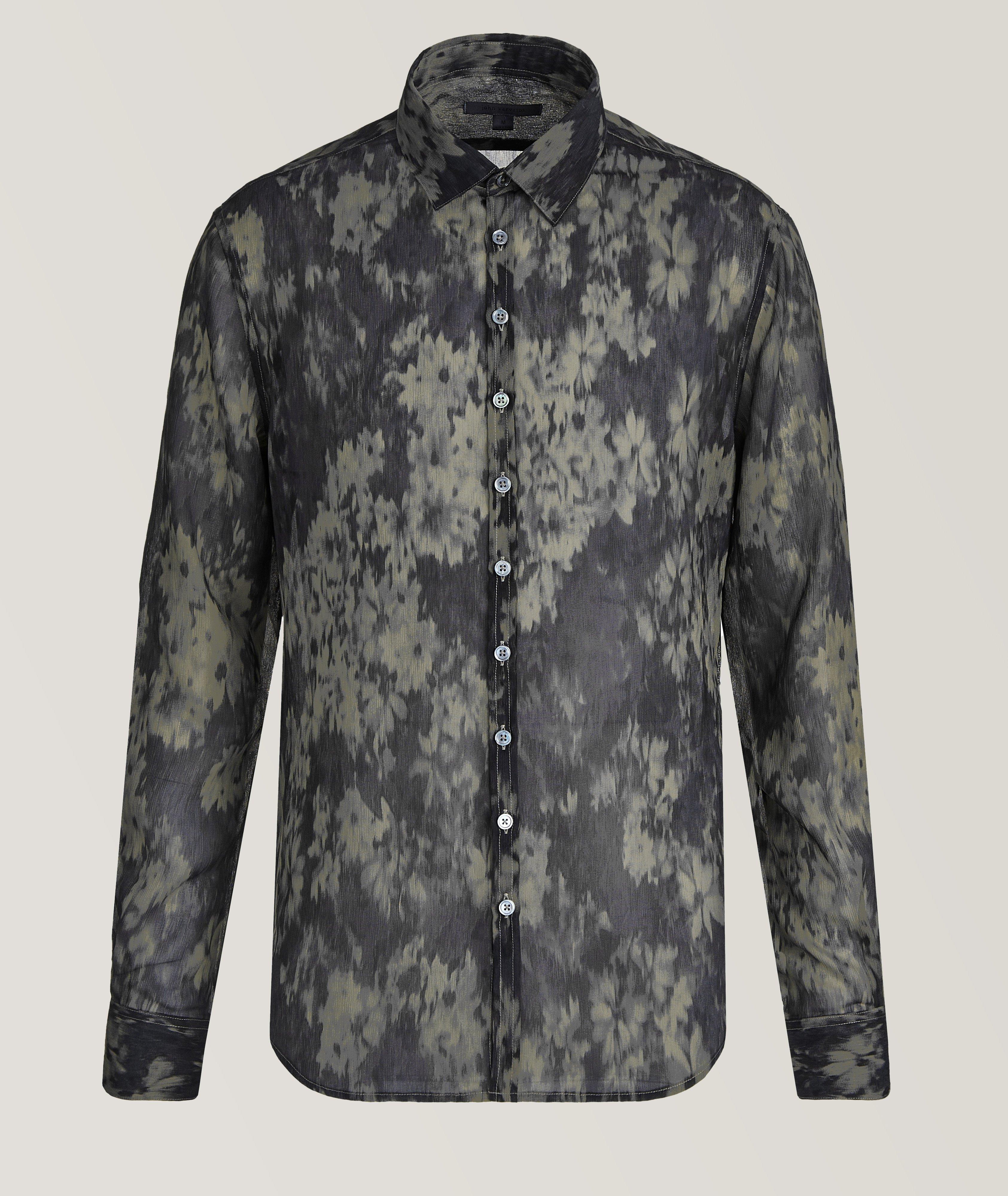 Splattered Floral Printed Technical-Blend Sport Shirt image 0