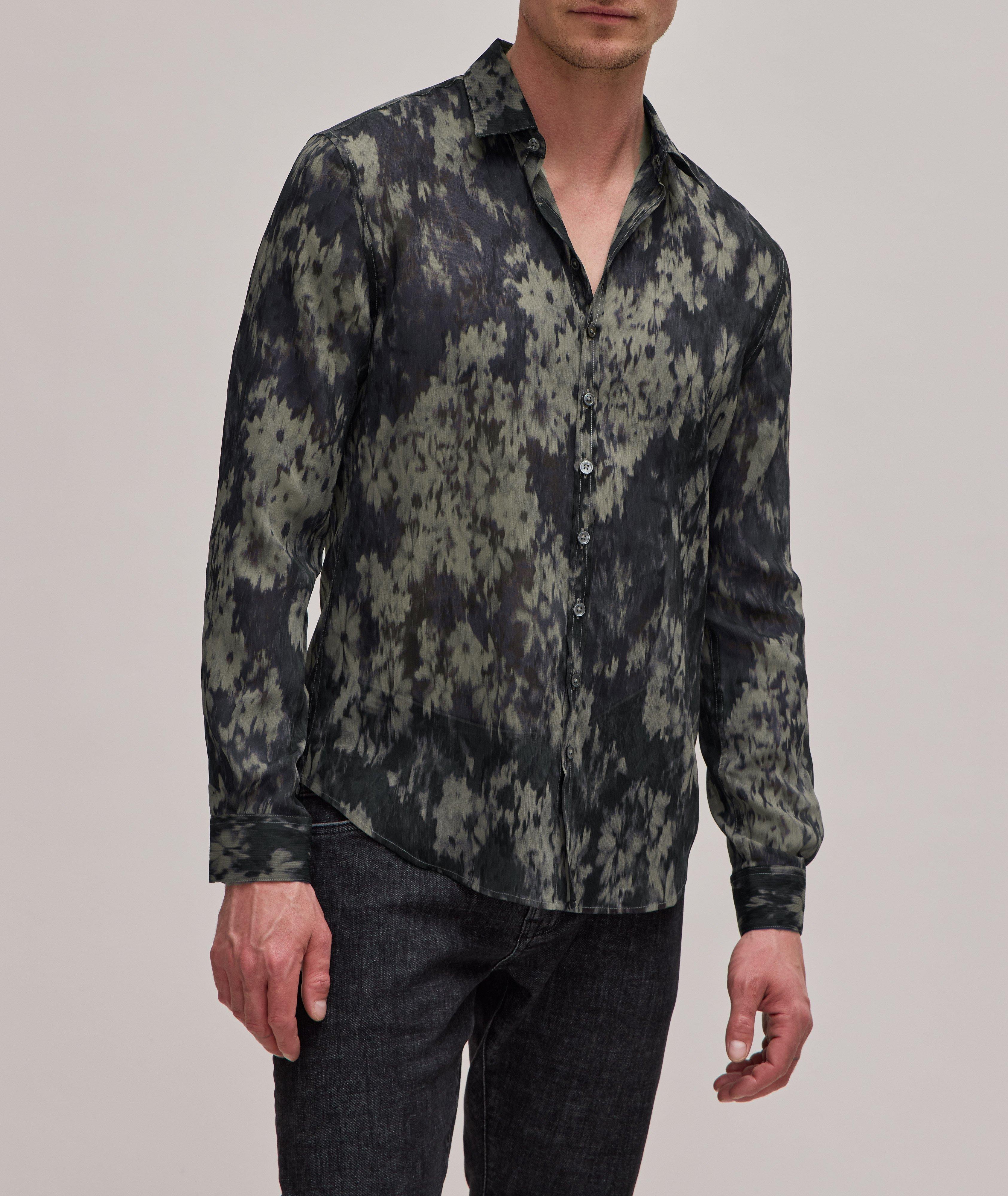 Splattered Floral Printed Technical-Blend Sport Shirt image 1