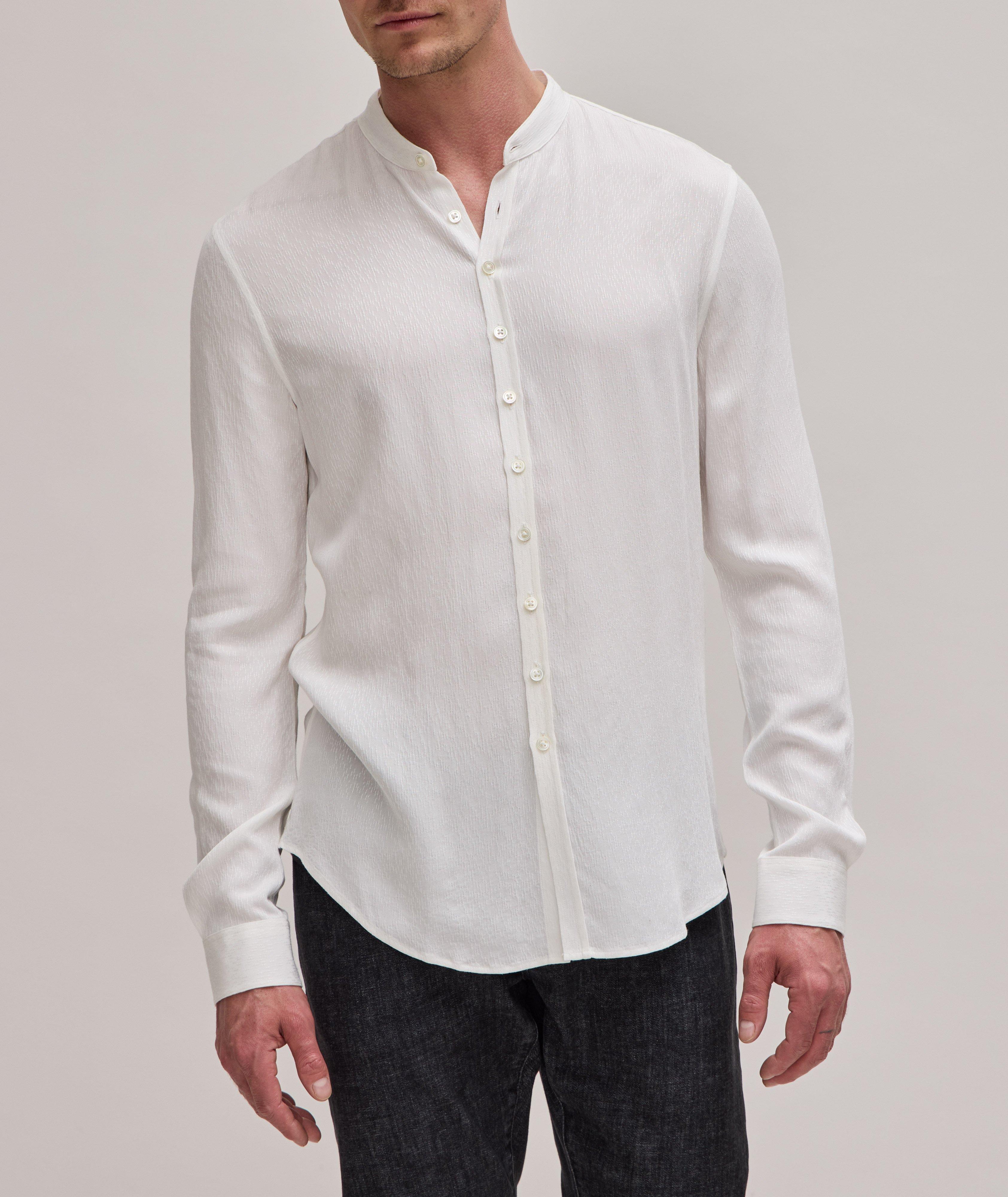 Textured Stripe Pattern Stand Collar Sports Shirt image 1