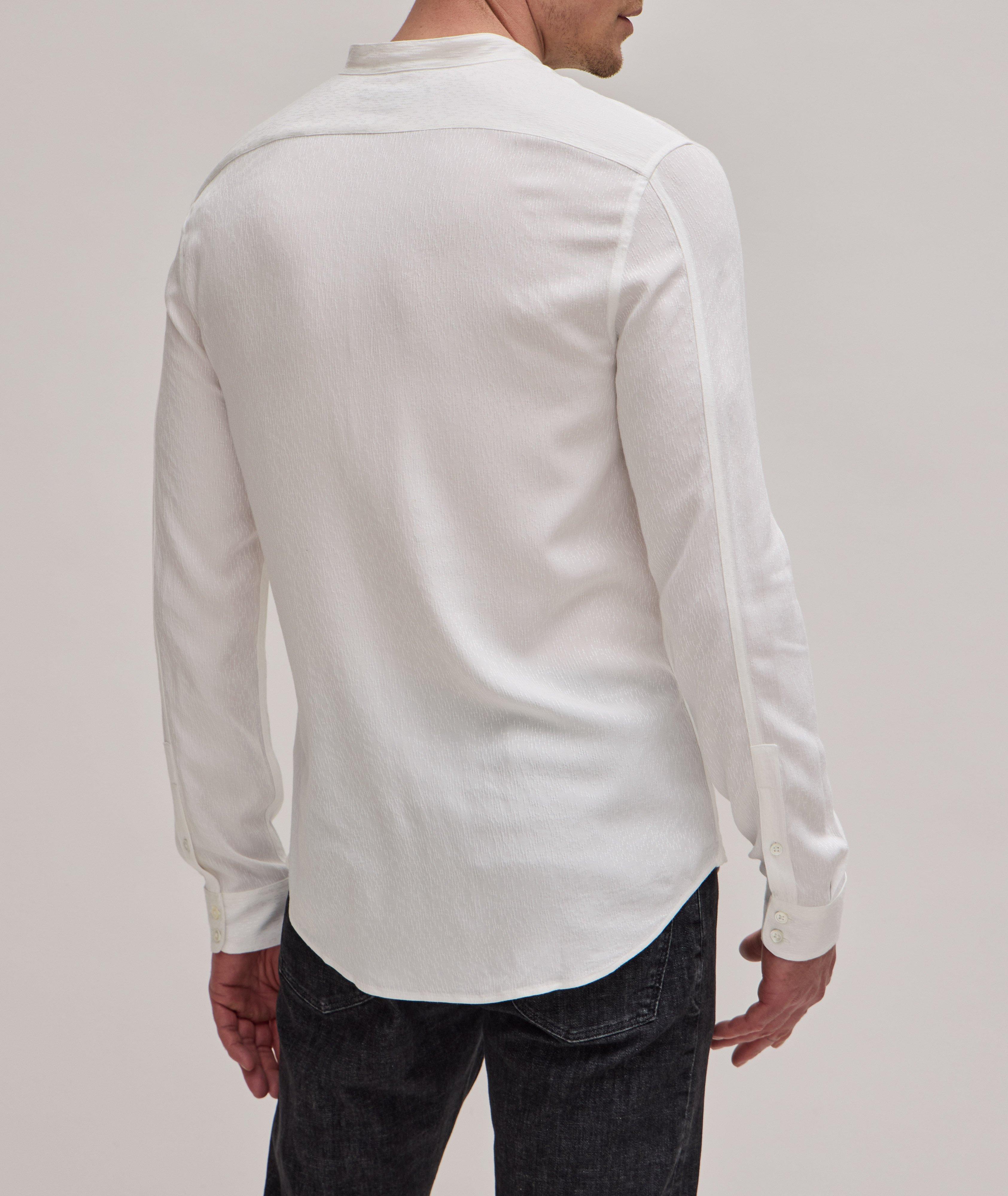 Textured Stripe Pattern Stand Collar Sports Shirt image 2