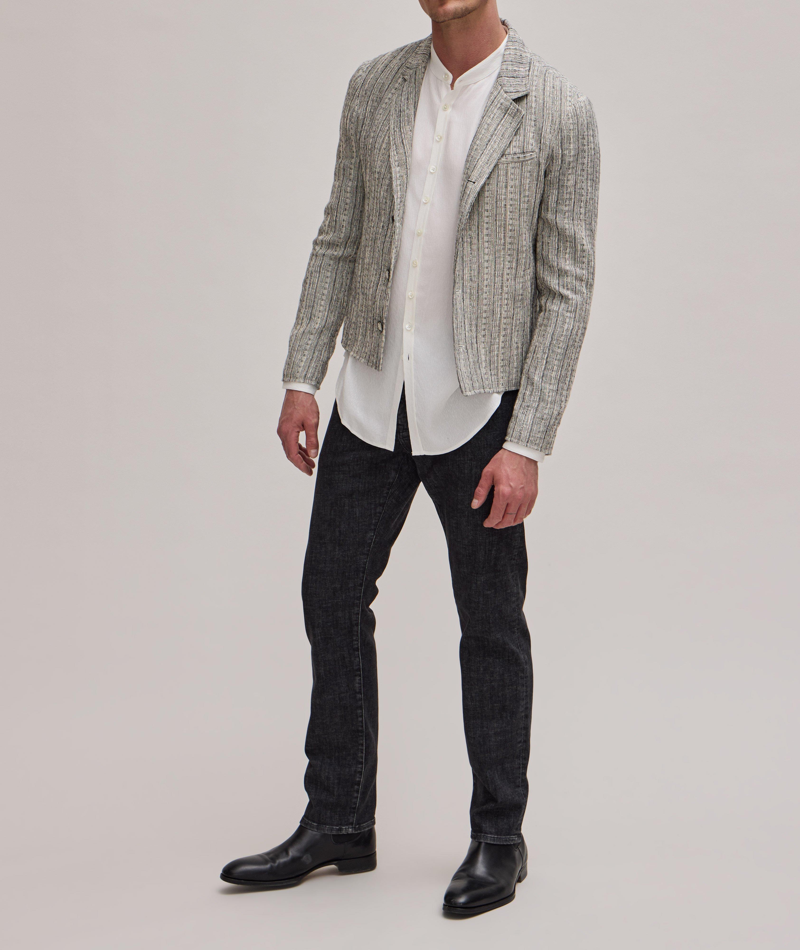 Textured Stripe Pattern Stand Collar Sports Shirt image 3