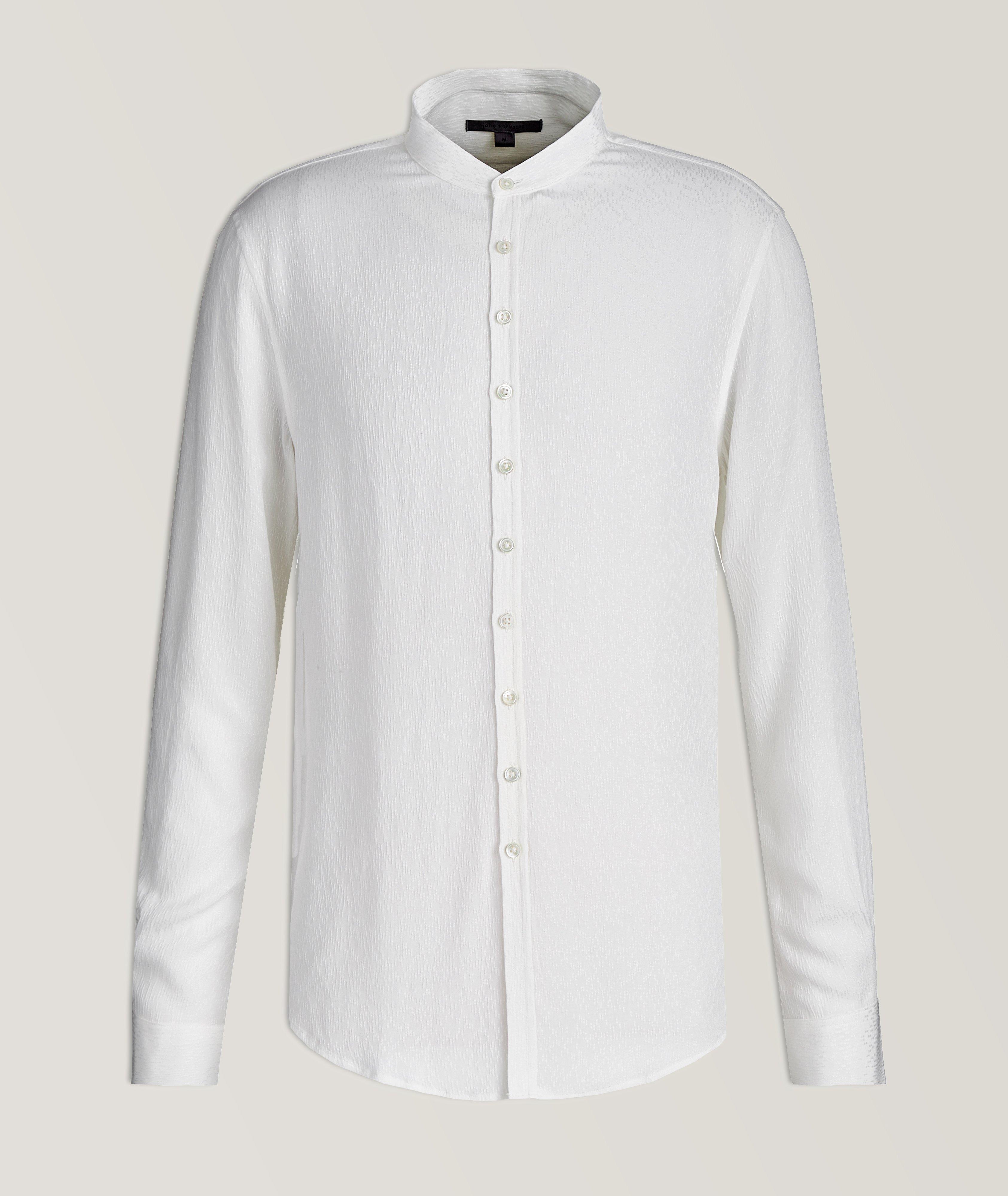 Textured Stripe Pattern Stand Collar Sports Shirt image 0