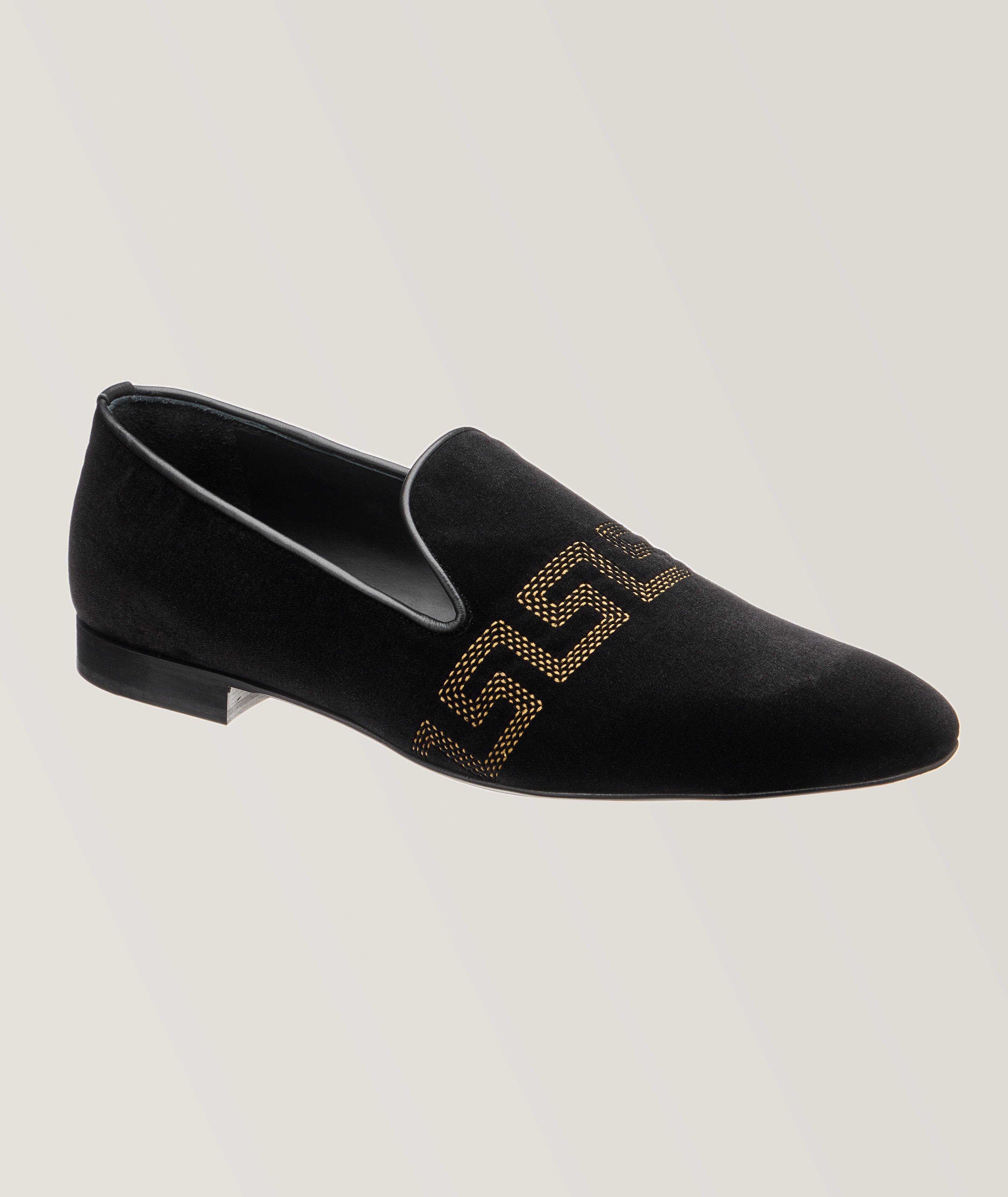 Greca Embroidered Velvet Loafers