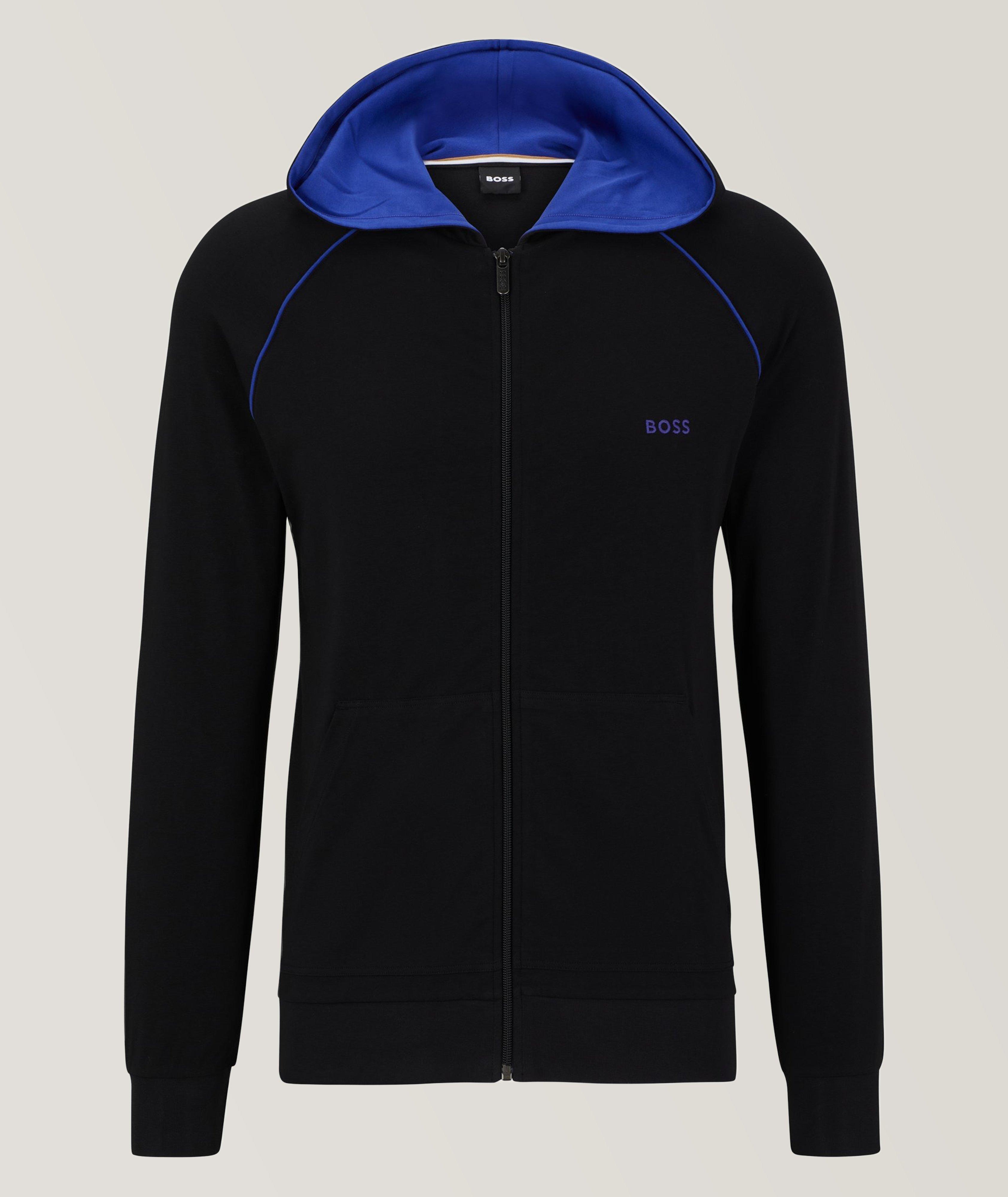 Full-Zip Logo Embroidered Stretch Cotton Hooded Sweater image 0