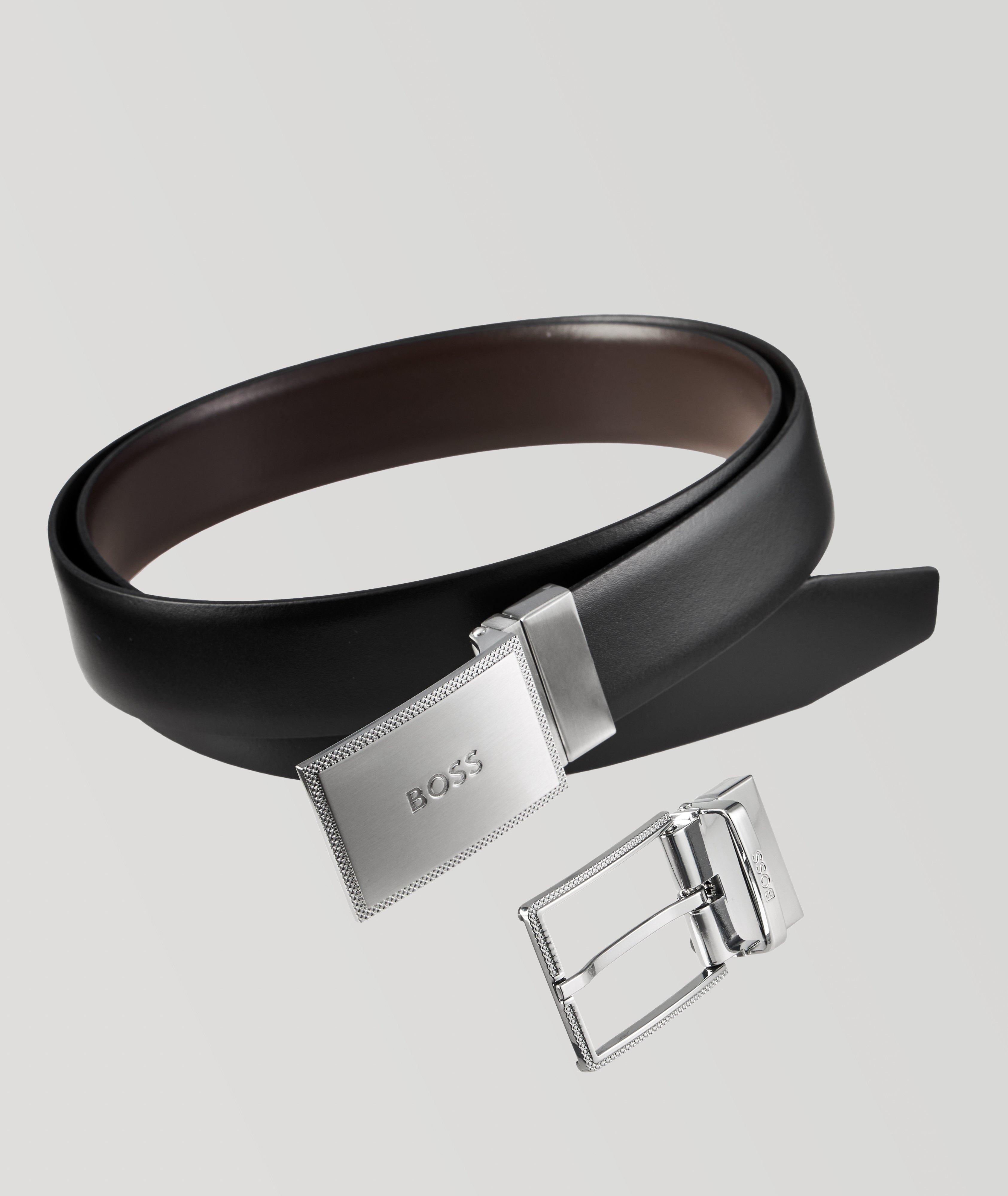 BOSS - Reversible Italian-leather belt with pin and plaque buckles