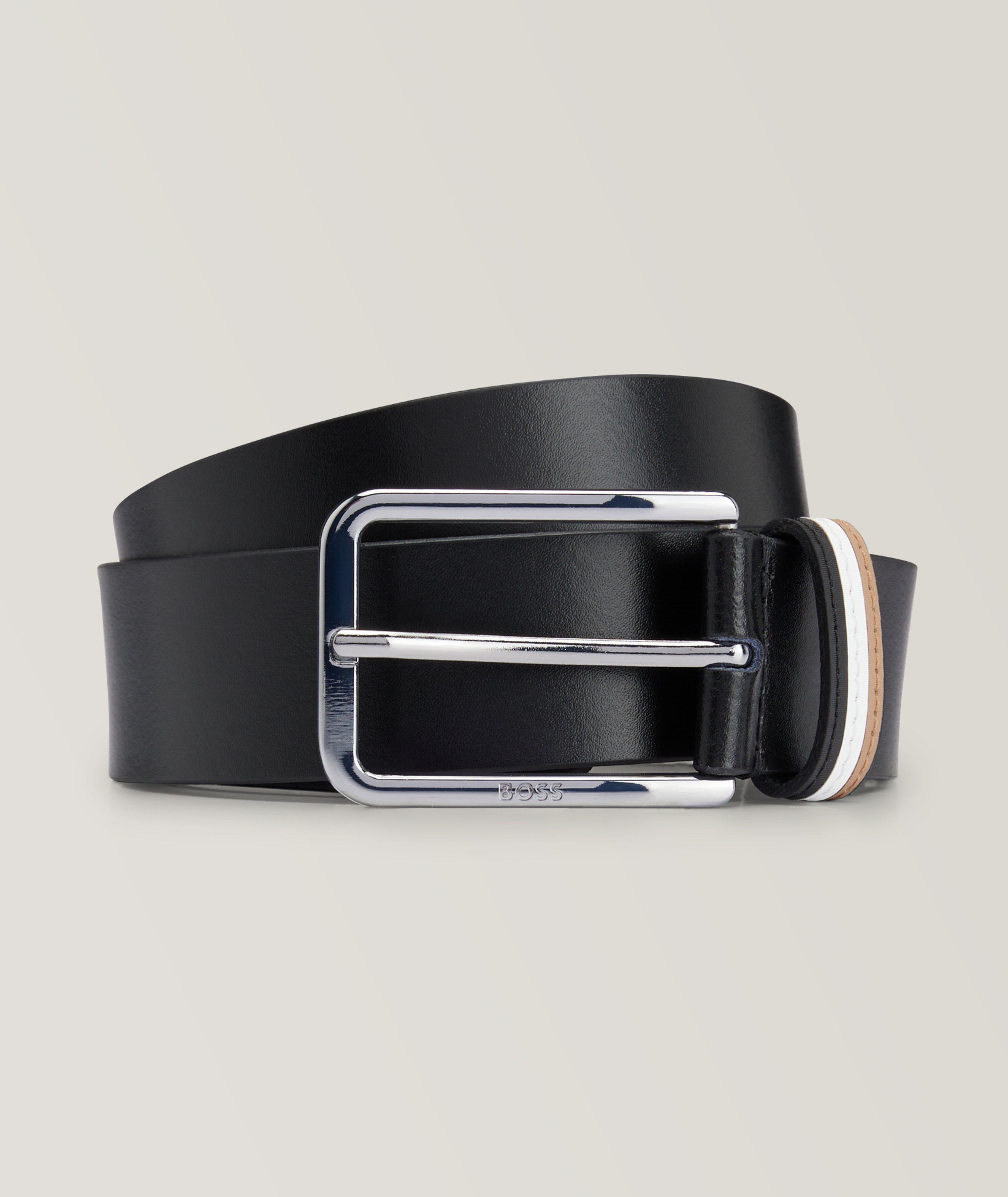 BOSS - Reversible Italian-leather belt with pin and plaque buckles