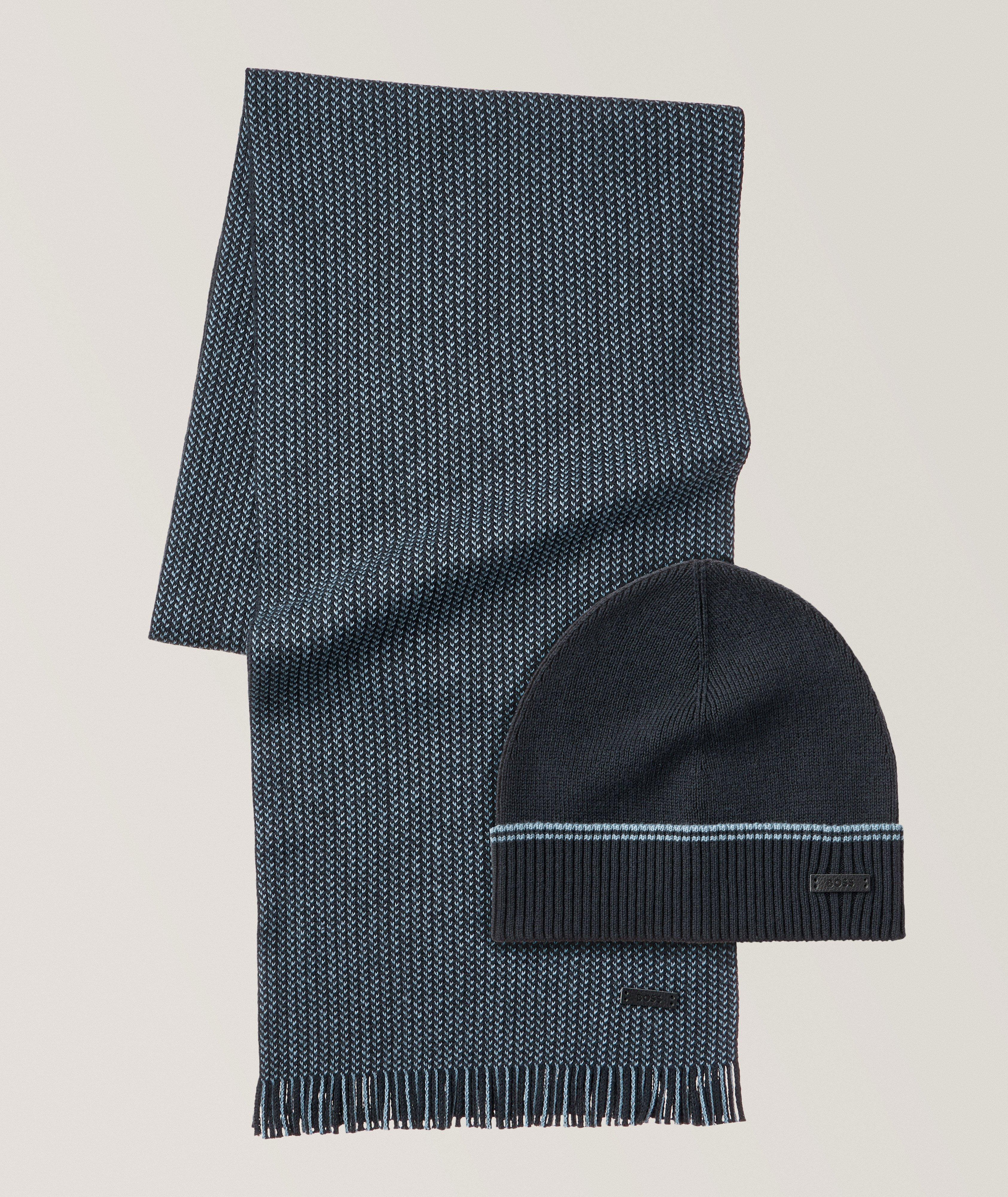 BOSS Raschel Knit Cotton-Wool Scarf & Beanie Gift Set