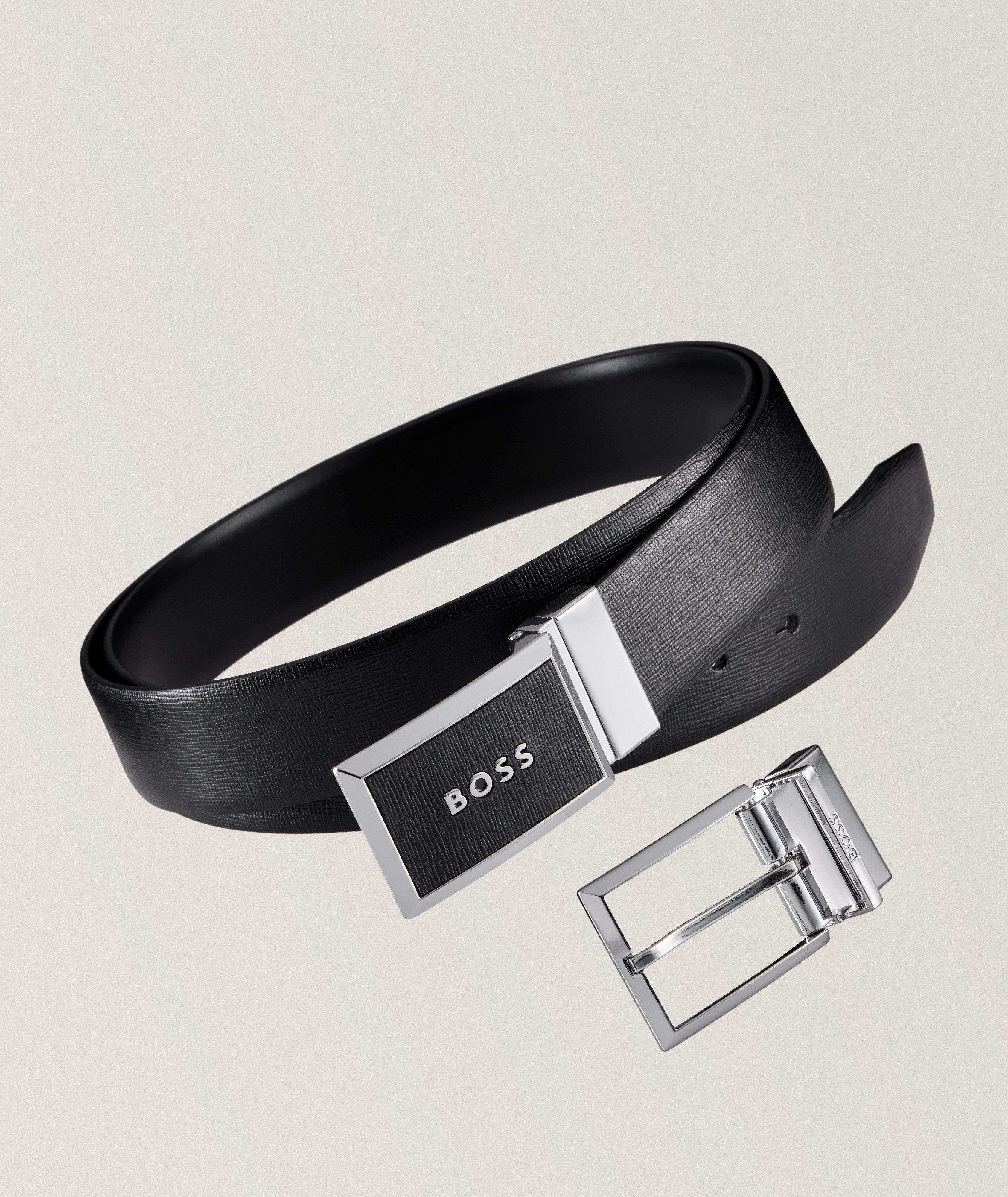 HUGO - Reversible belt in Italian leather with signature buckle