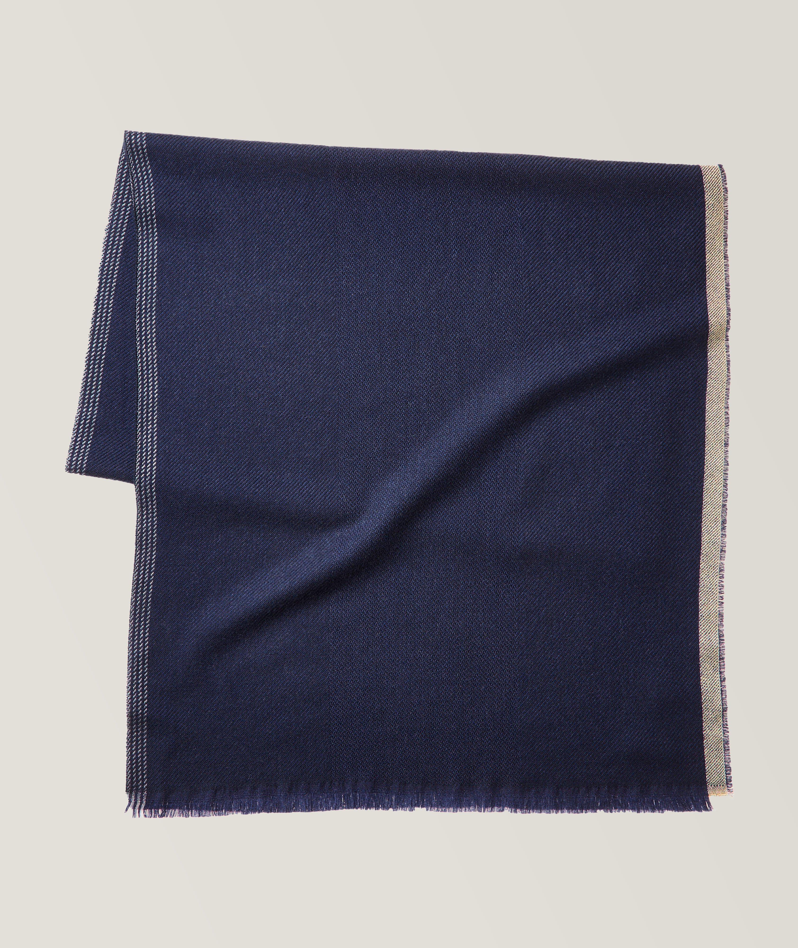 Brunello Cucinelli Wool-Cashmere Blend Scarf With Contrast Trim