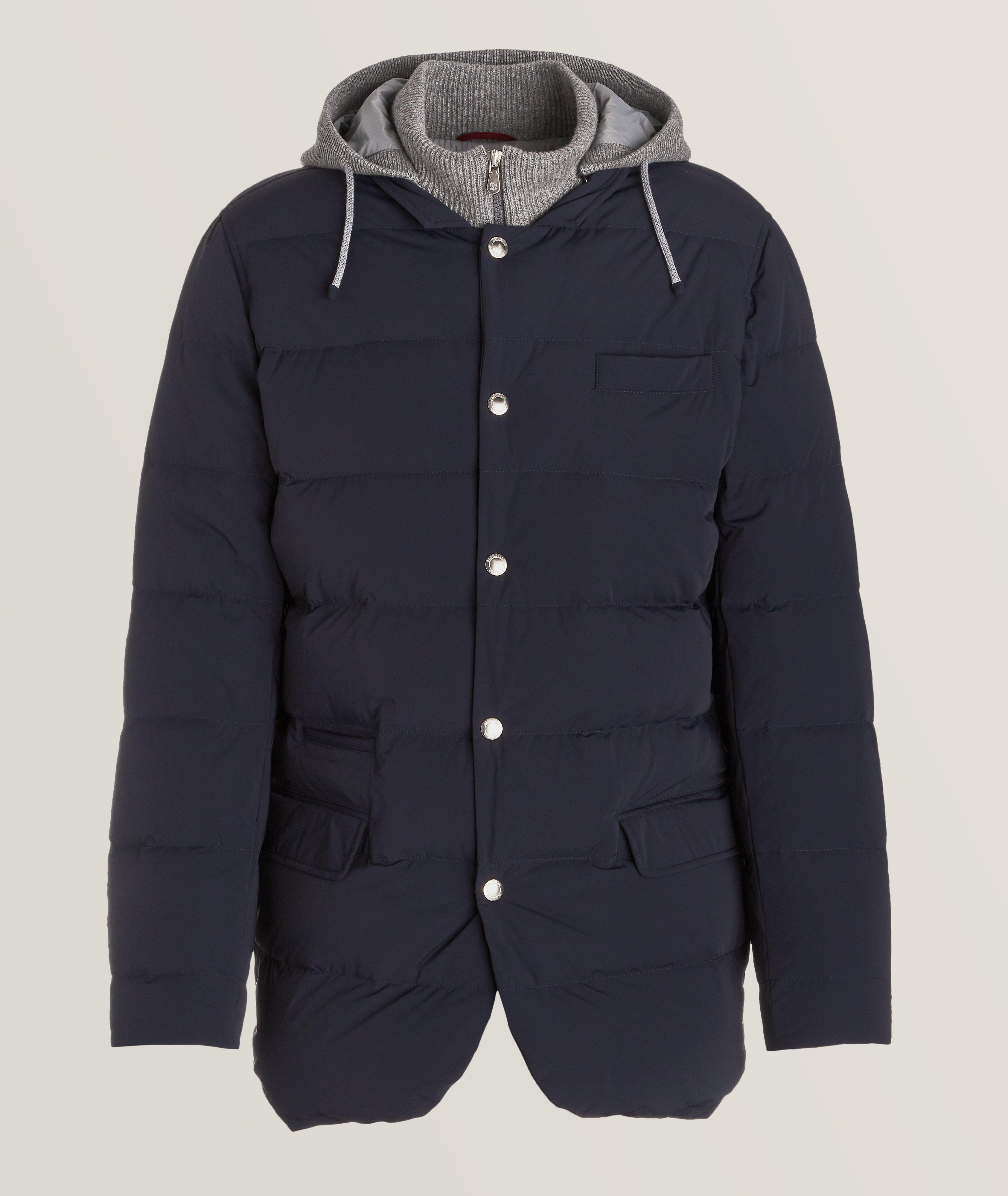 Brunello Cucinelli Mixed Media Removable Hood Quilted Down Jacket