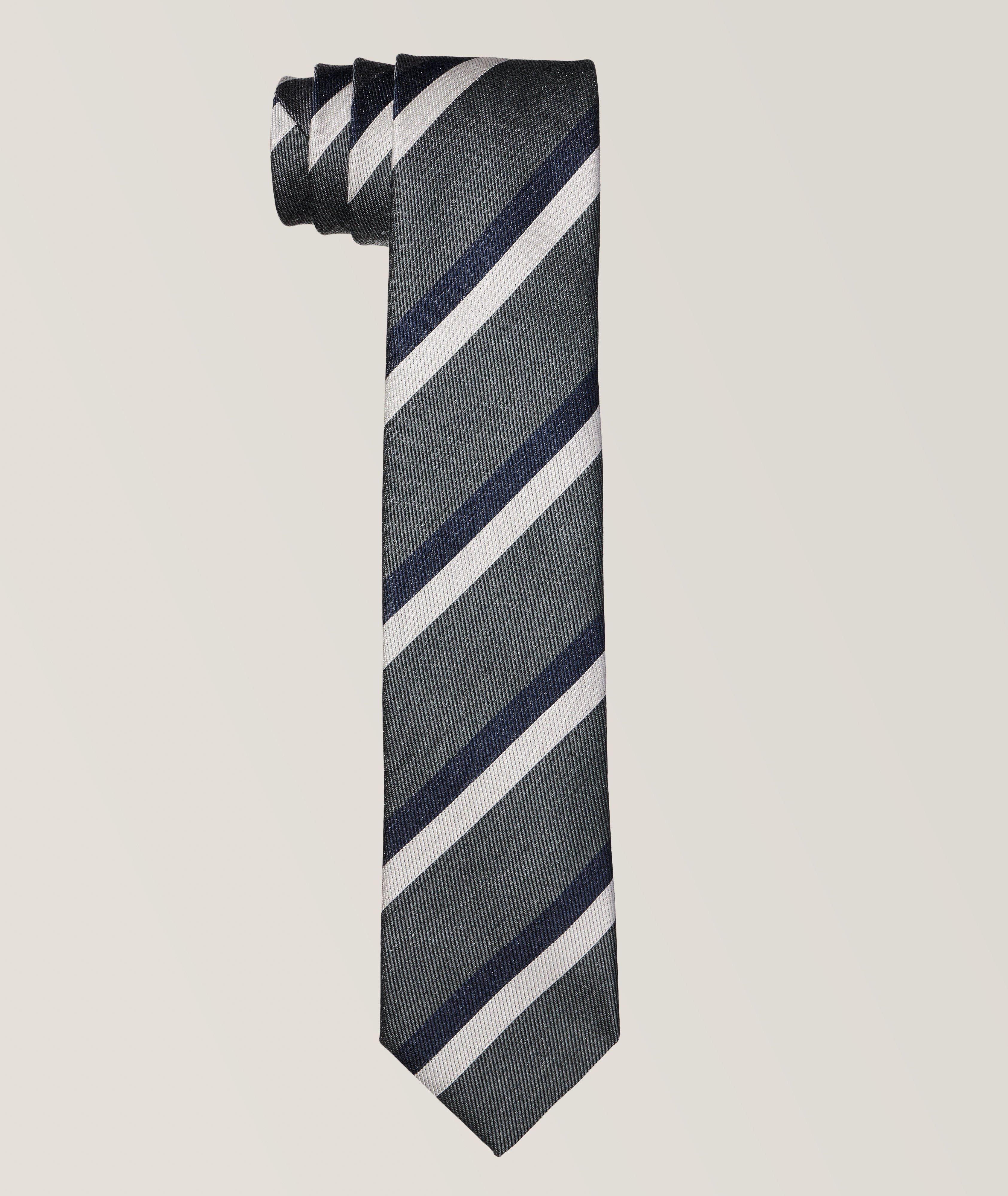 Striped Pattern Silk-Wool Tie image 0