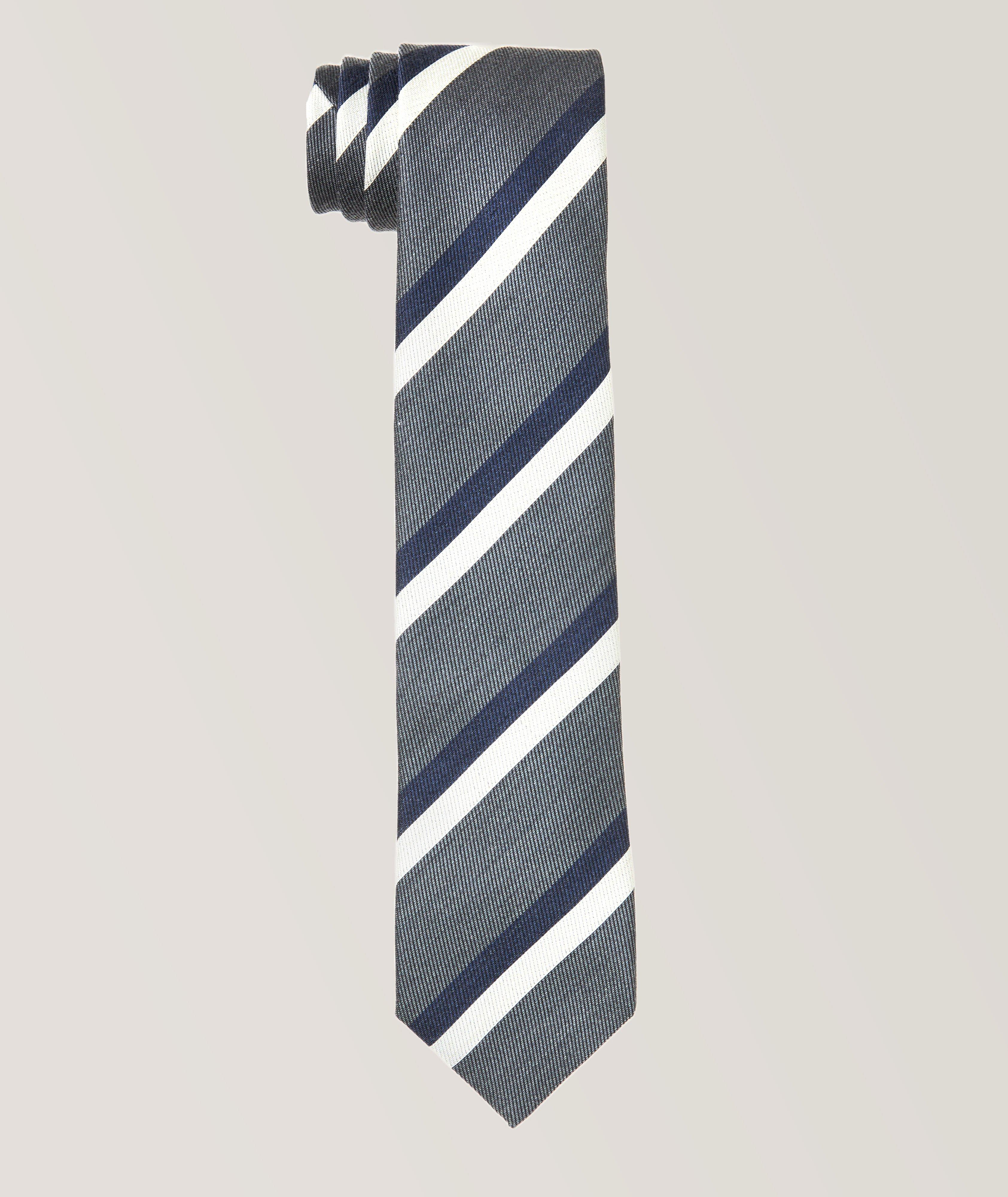 Striped Pattern Silk-Wool Tie image 0