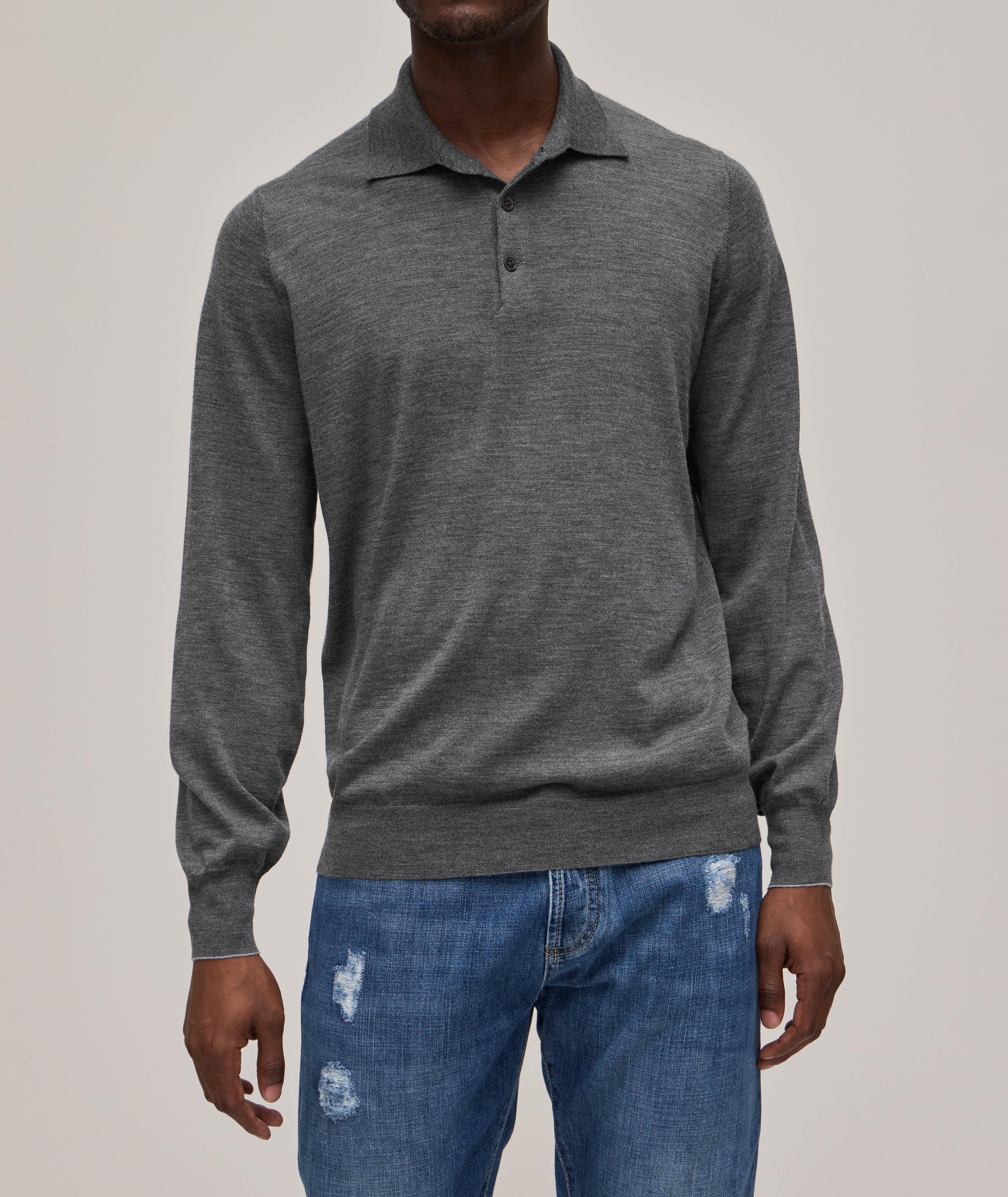 Long-Sleeve Wool-Cashmere  Knit Polo image 1