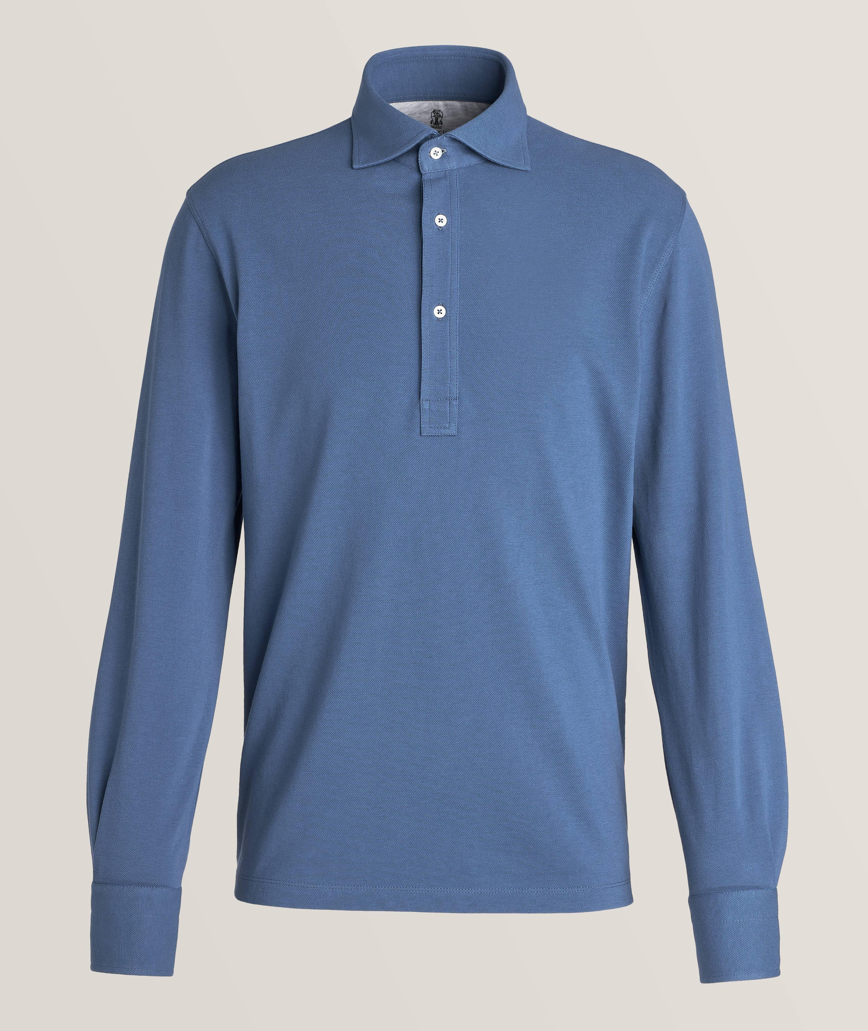 Brunello Cucinelli Long-Sleeve Cotton Piqué Polo | Sweaters