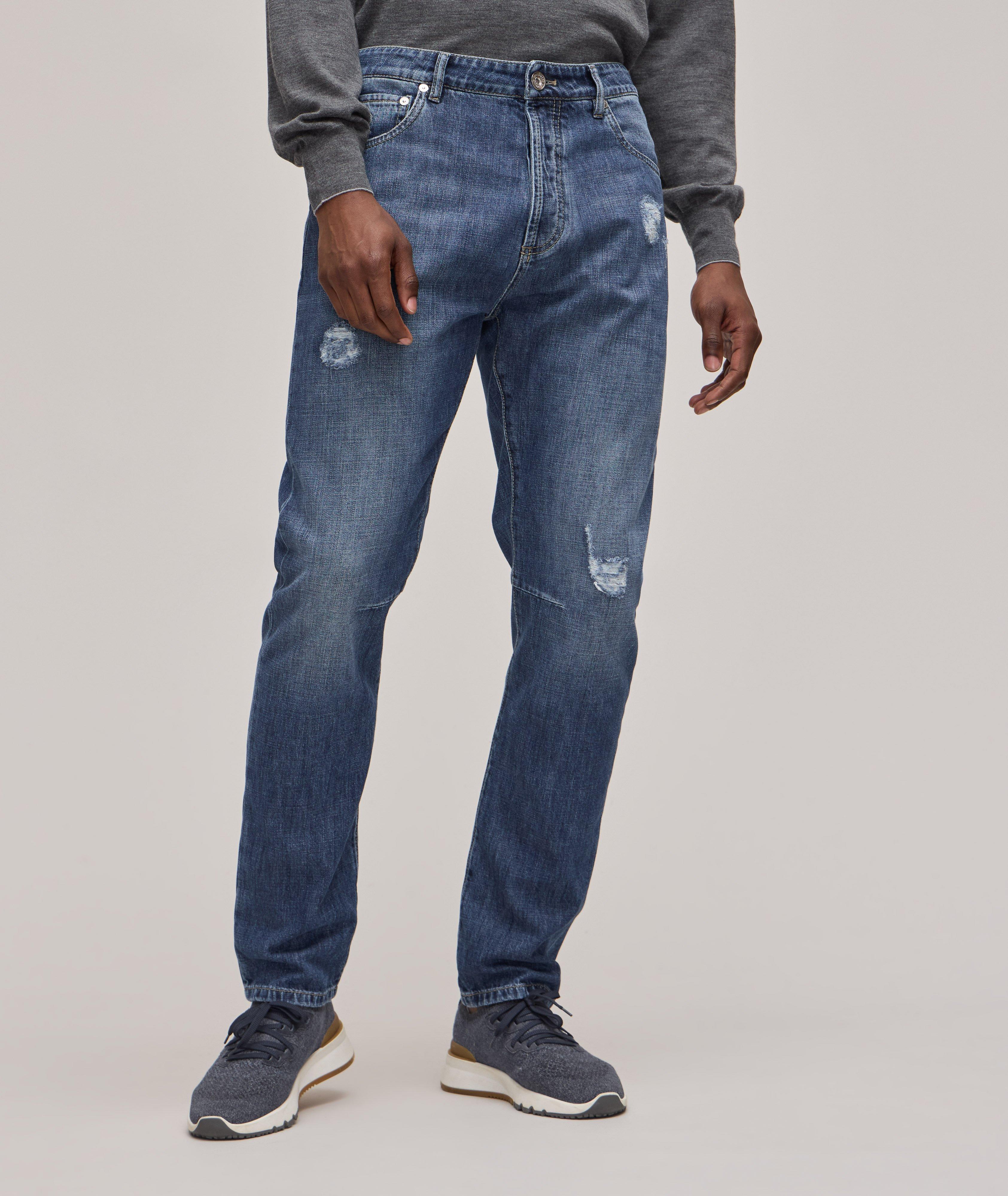 Slim-fit jeans in dark-blue Italian lightweight denim