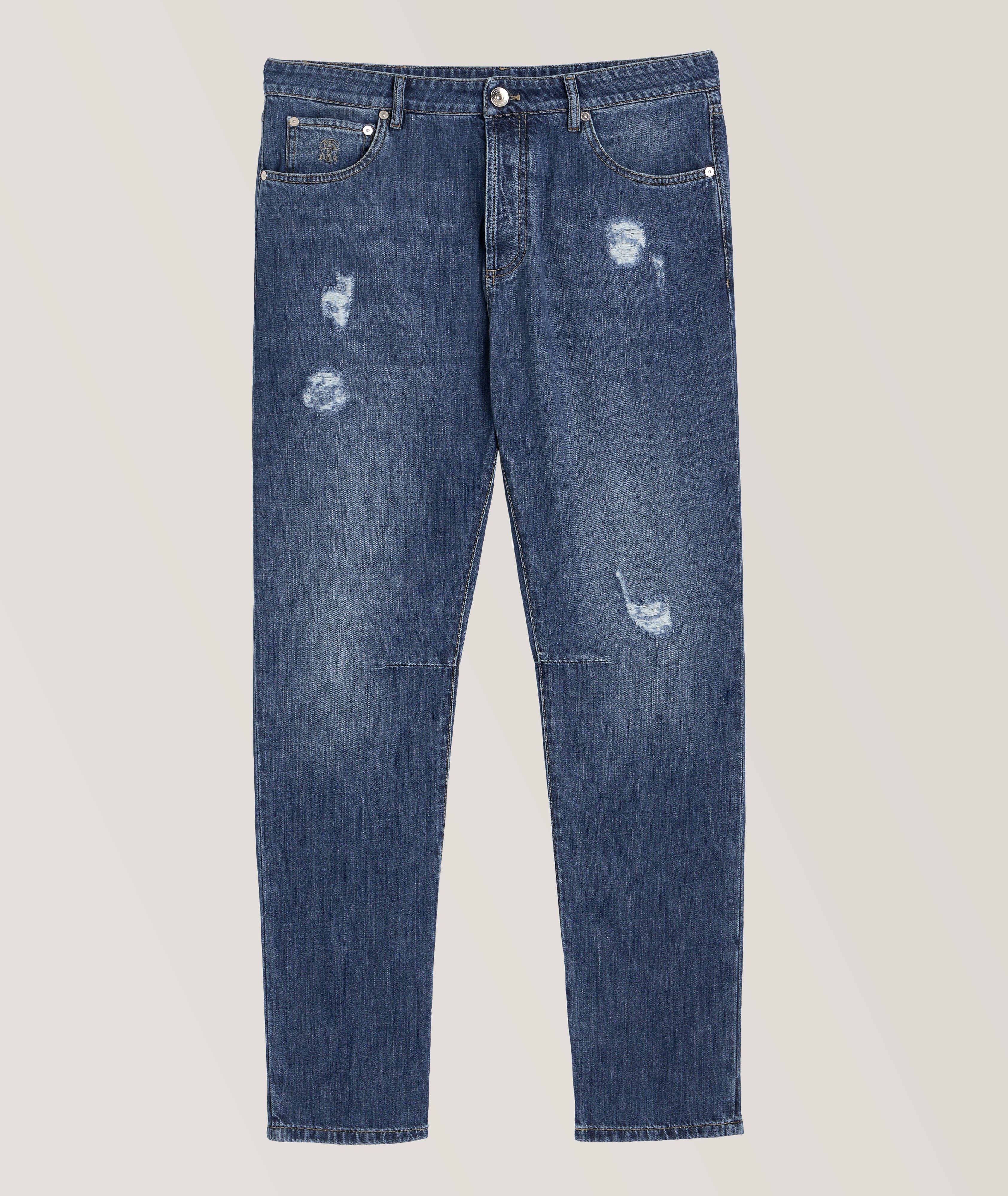 Brunello Cucinelli Distressed Cotton Leisure Fit Jeans