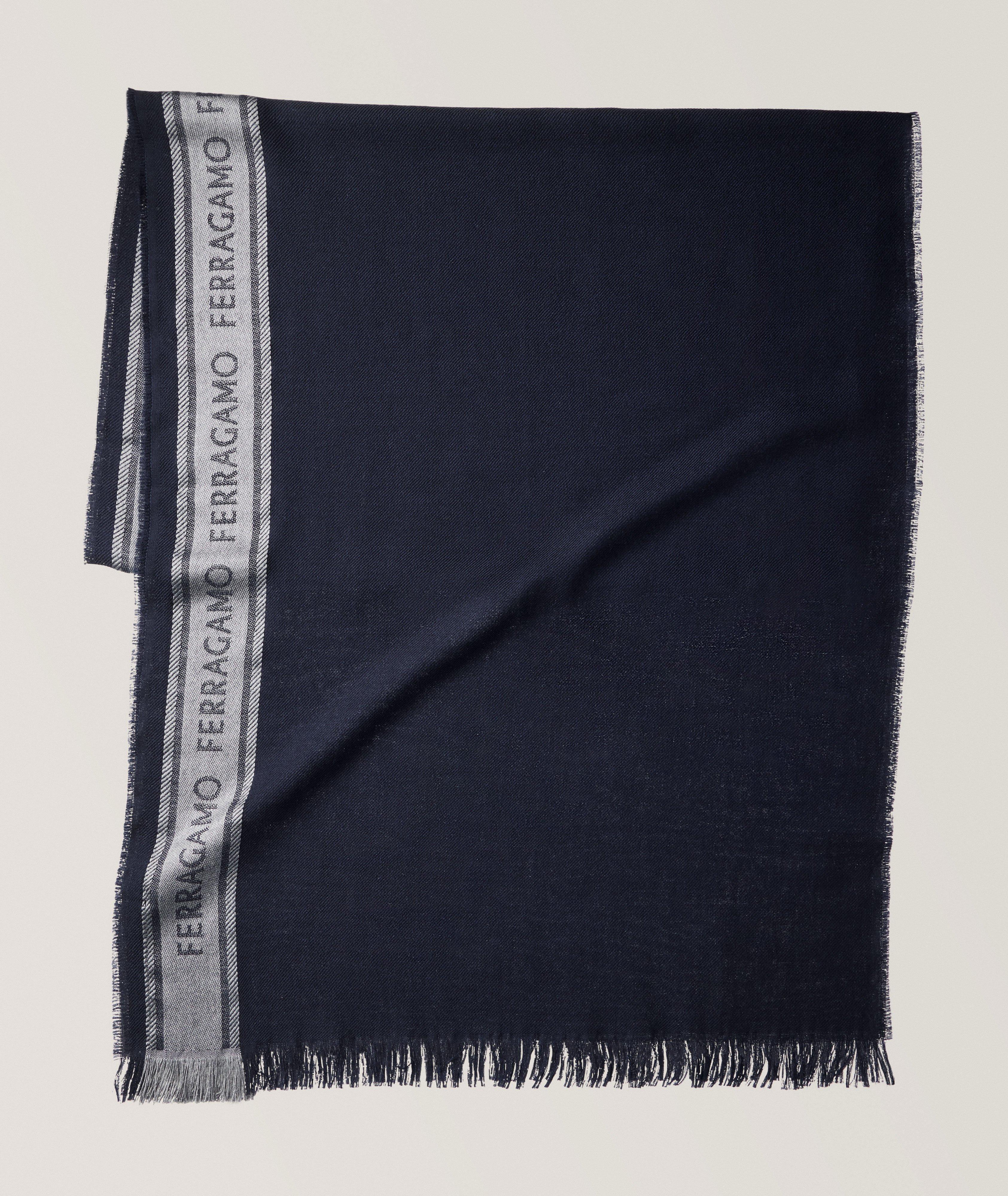 Logo Band Wool-Silk Fringe Scarf image 0