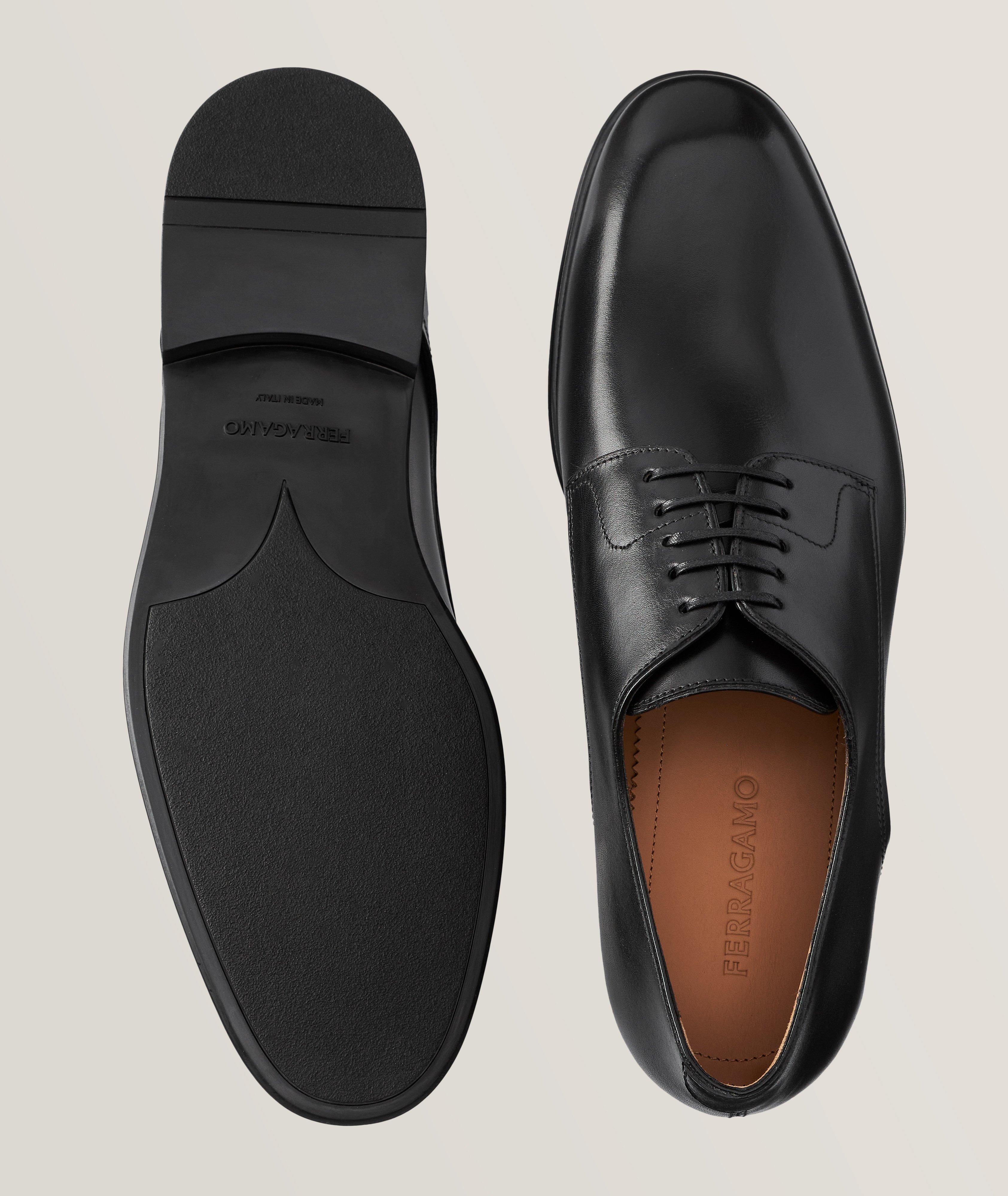 Ferragamo Fosco Polished Leather Plain-Toe Derbies | Dress Shoes ...