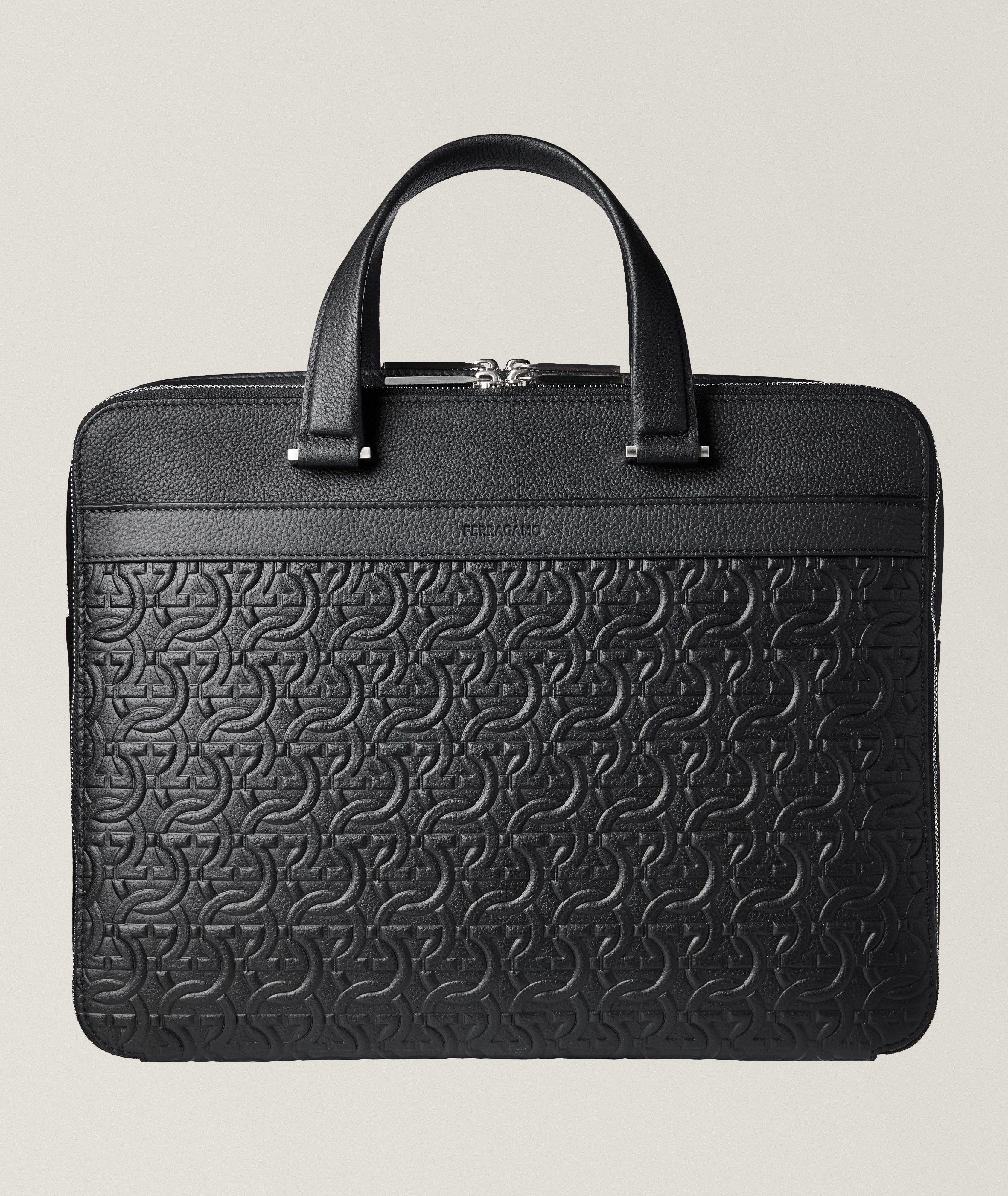 Ferragamo Gancio Monogram Embossed Calfskin Leather Briefcase