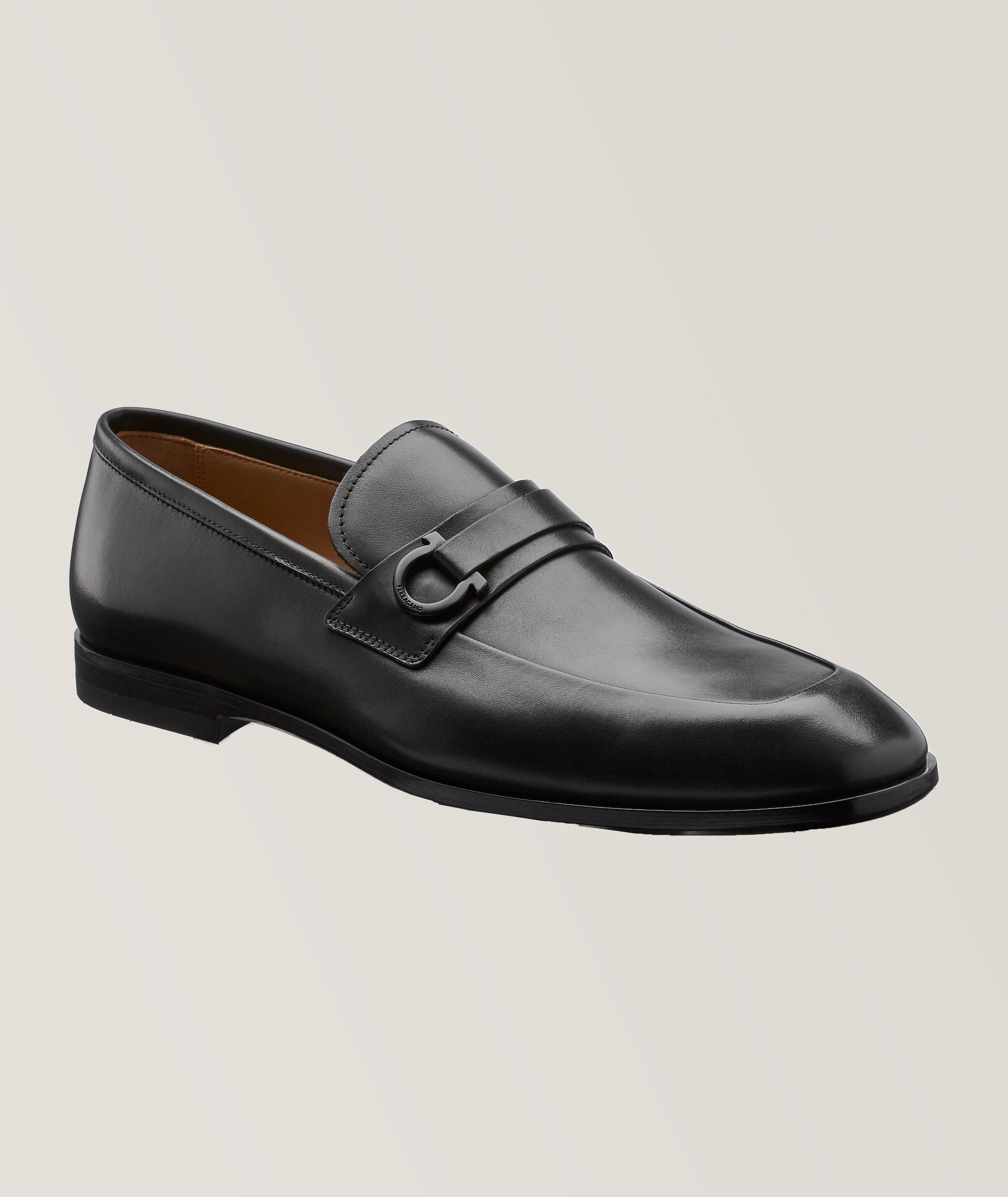 Ferragamo Black Leather Men Loafers shoe 