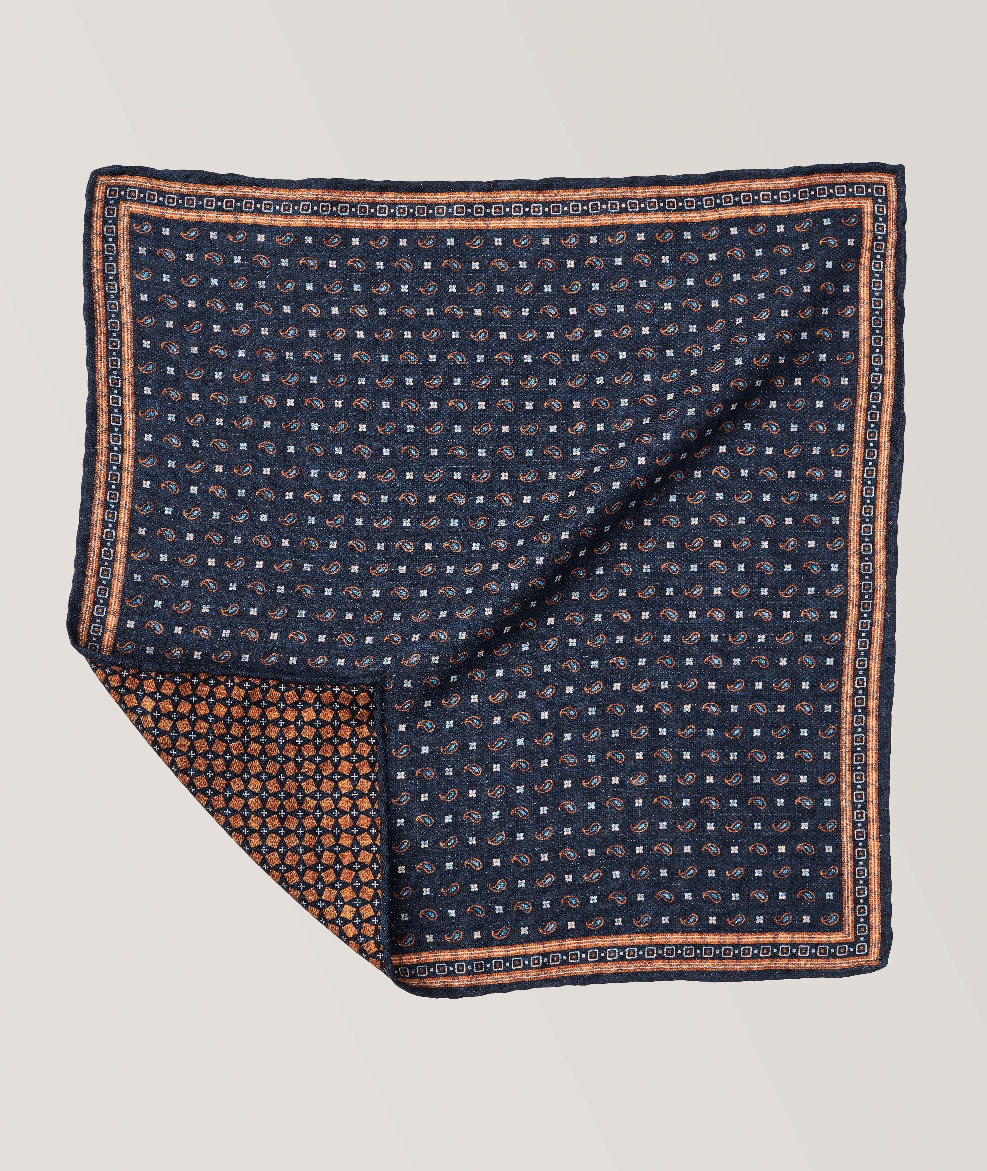 Reversible Geometric & Miniature Paisley Silk Pocket Square image 0