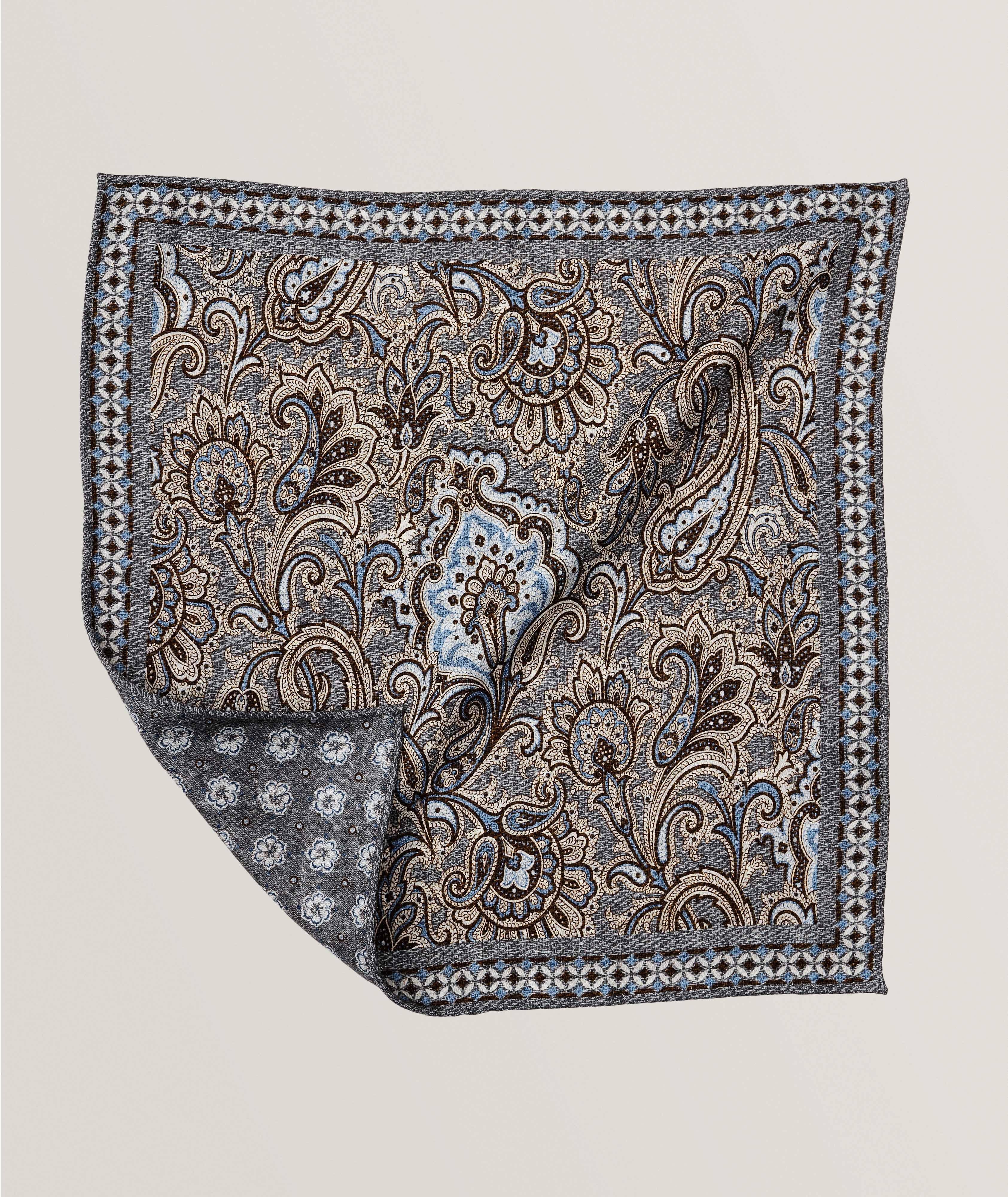 Reversible Floral & Paisley Silk Pocket Square image 0