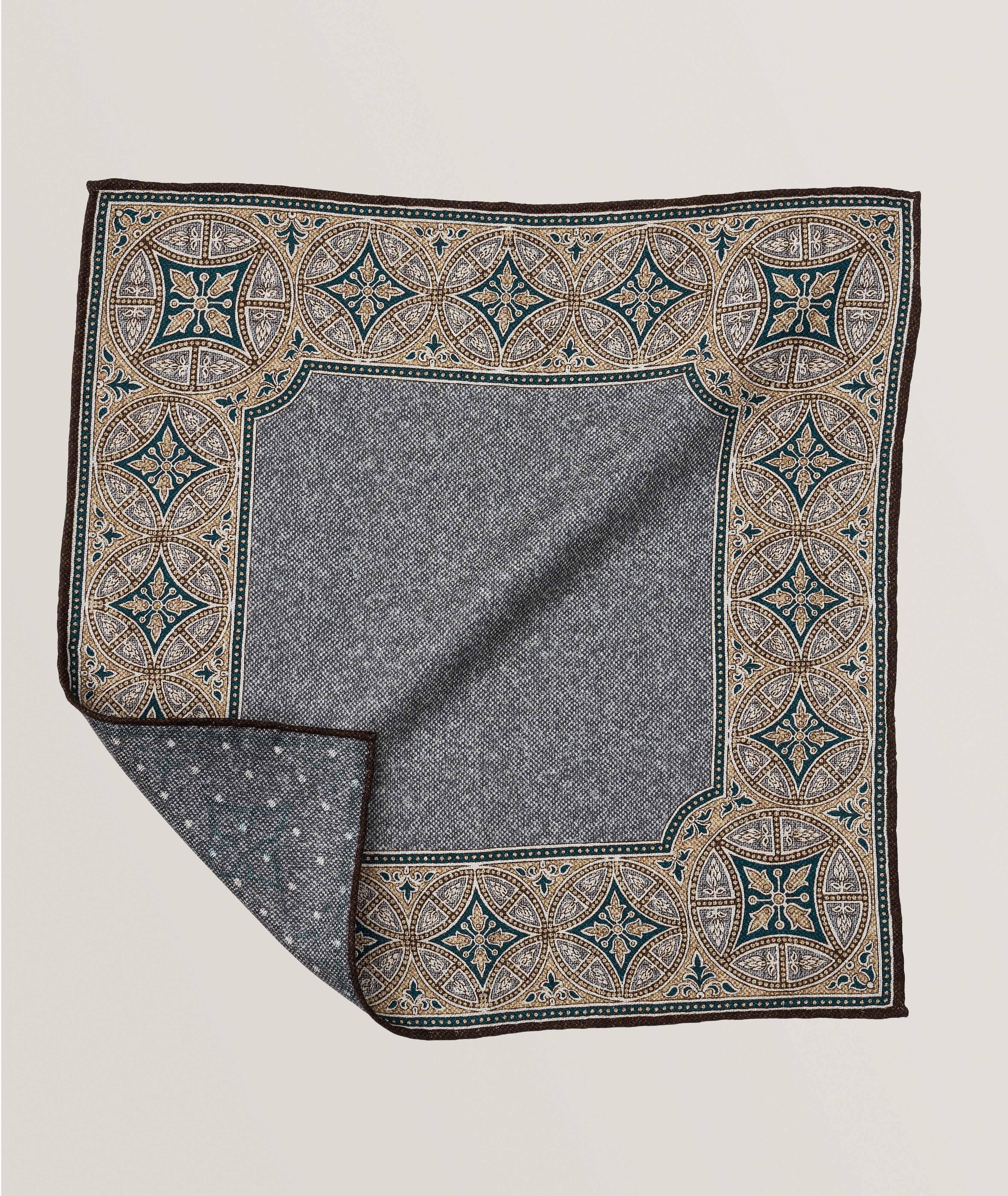 Reversible Medallion & Polka Dot Silk Pocket Square image 0