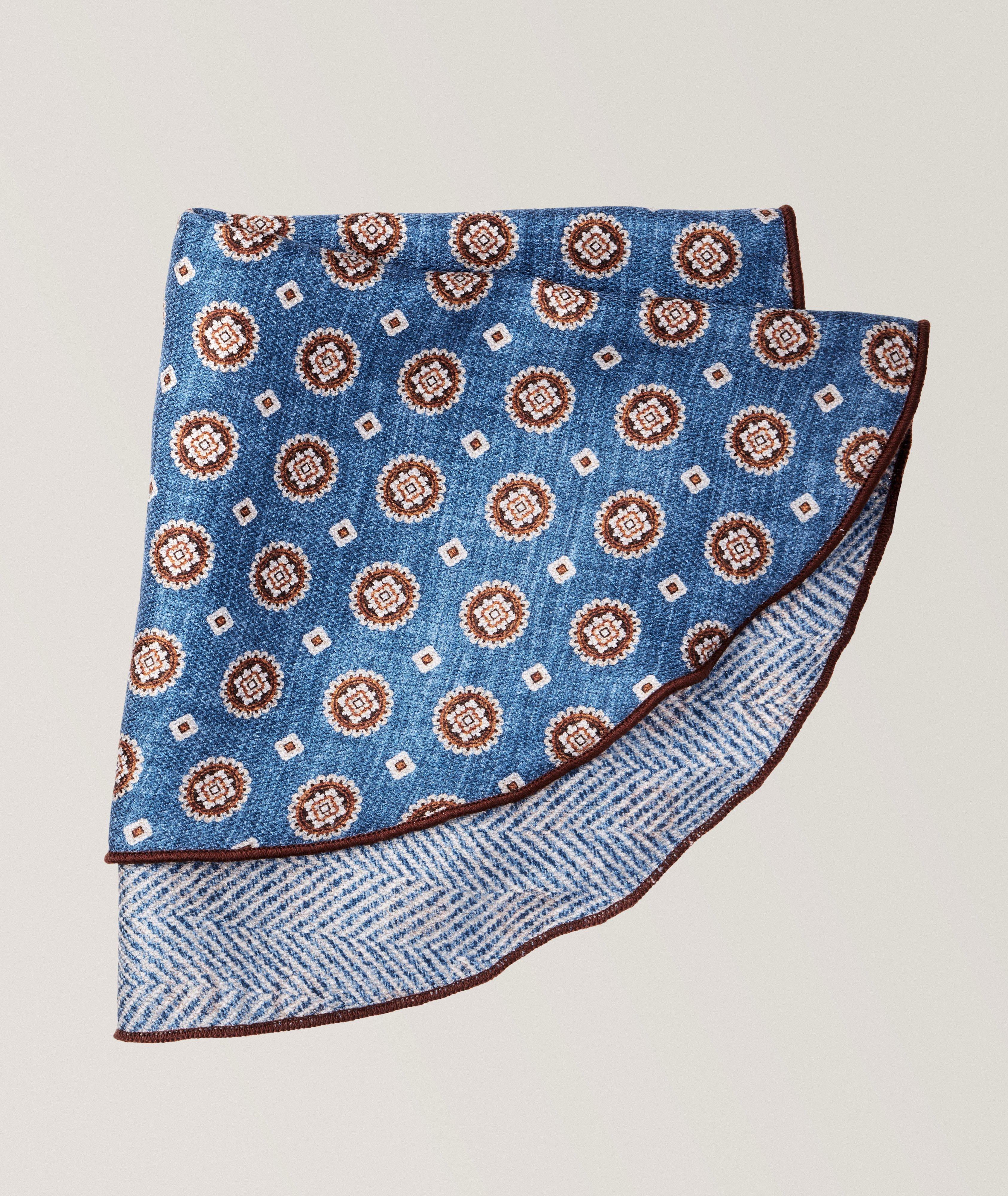 Reversible Herringbone & Medallion Print Pocket Circle image 0