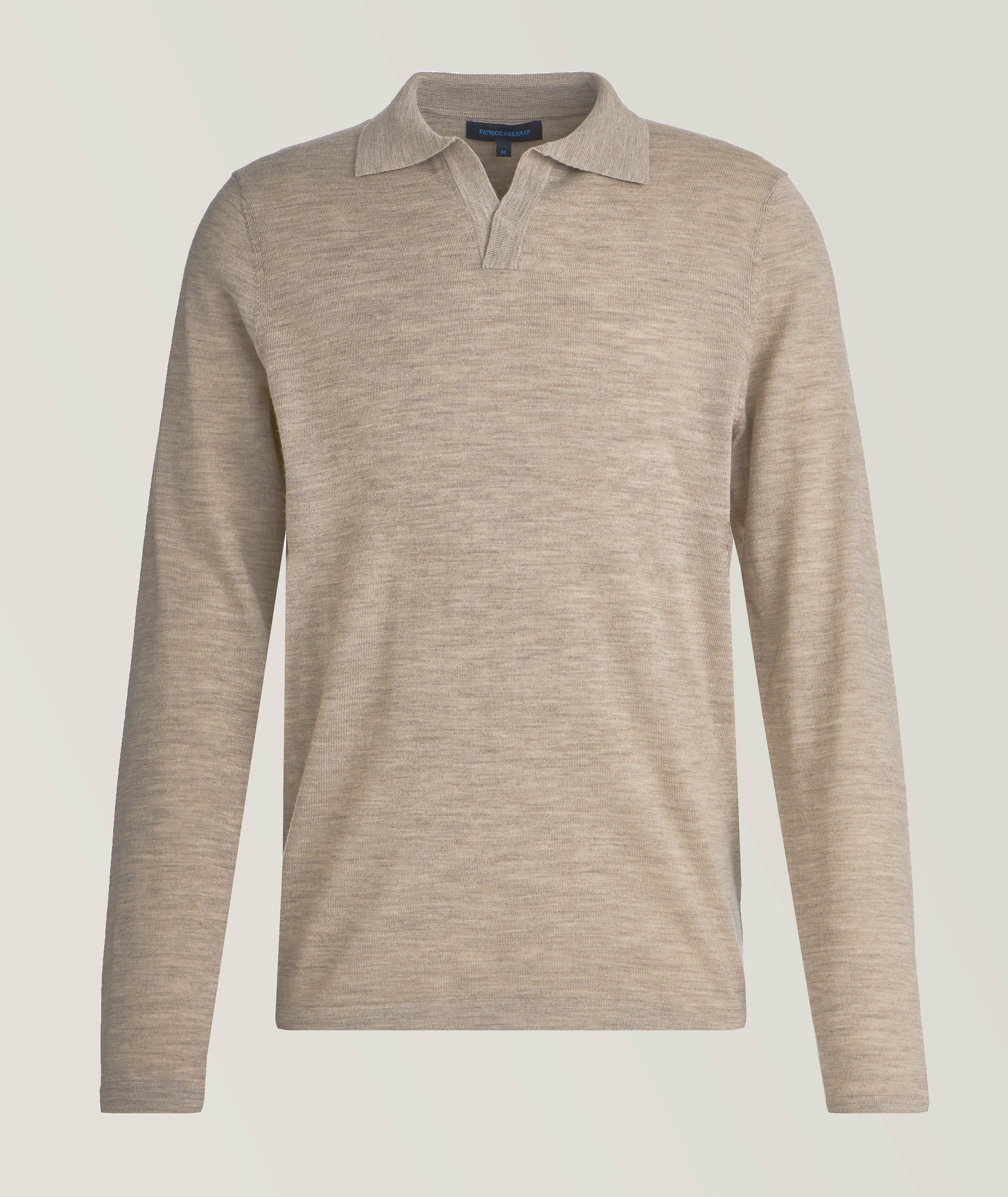 Patrick Assaraf Long-Sleeve Mélange Merino Wool Polo | Sweaters & Knits ...