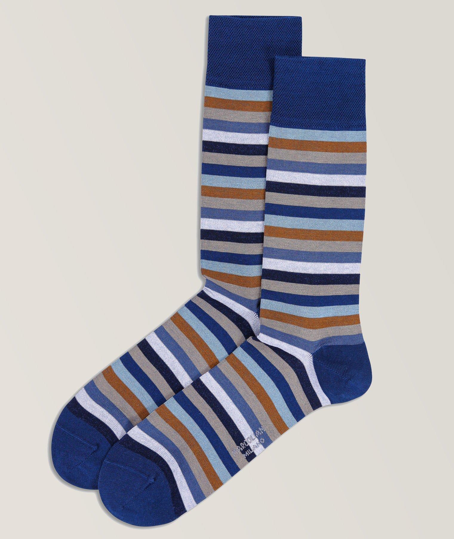Marcoliani Striped Pattern Pima Cotton Lisle Dress Socks, Socks