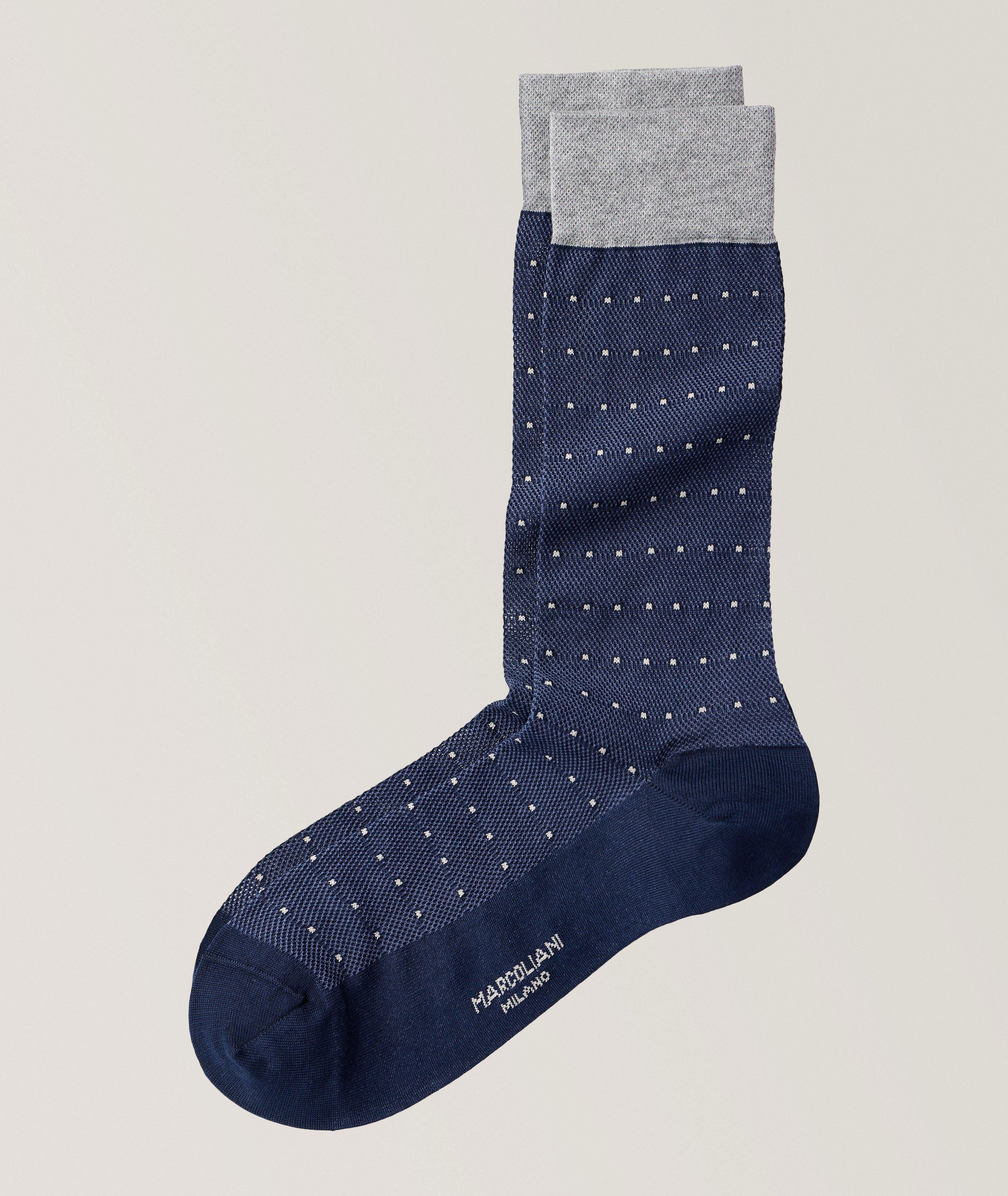 Marcoliani Piqué Dots Pima Cotton-Blend Dress Socks, Socks