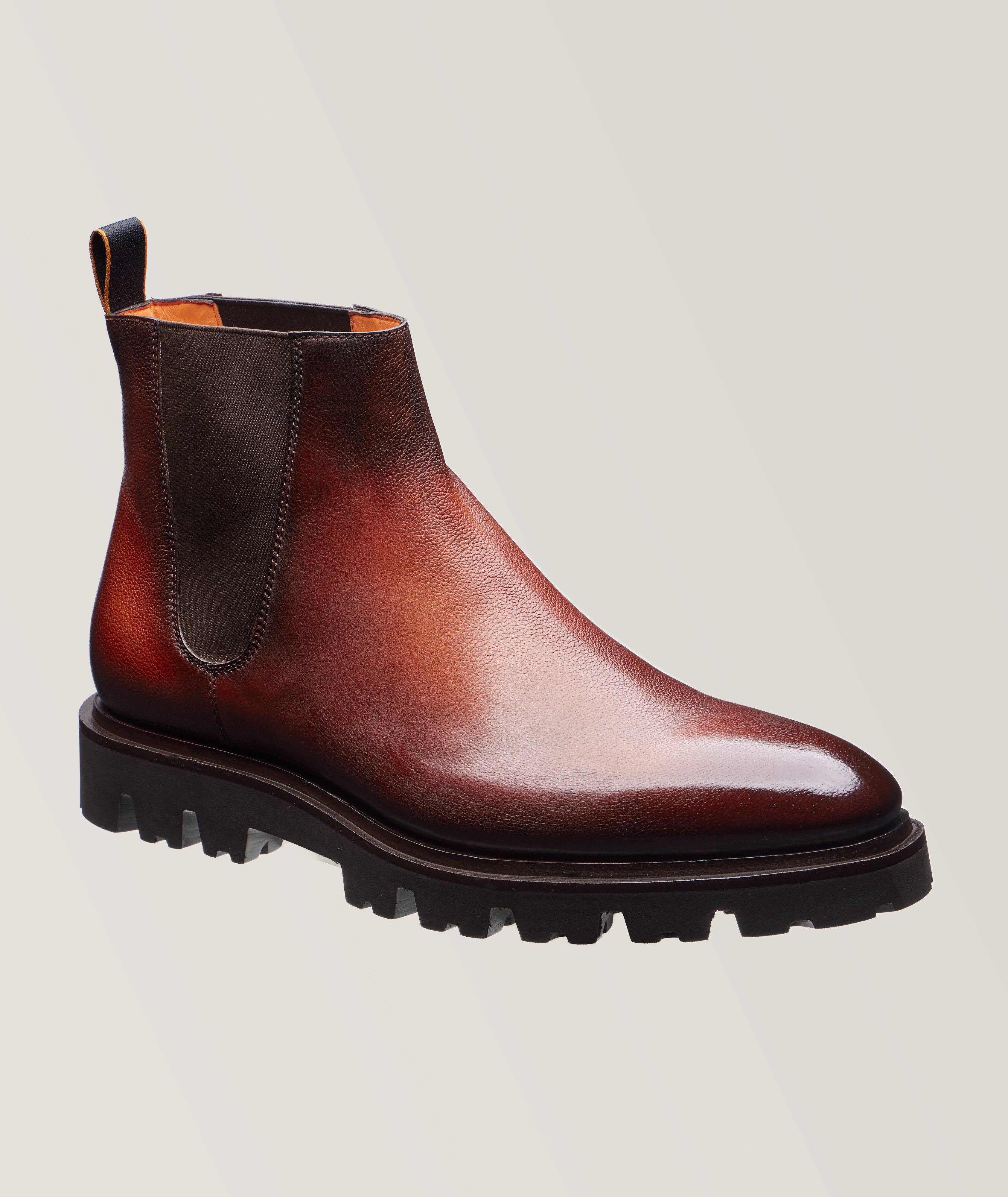 Burnished Grained Leather Chelsea Boots image 0