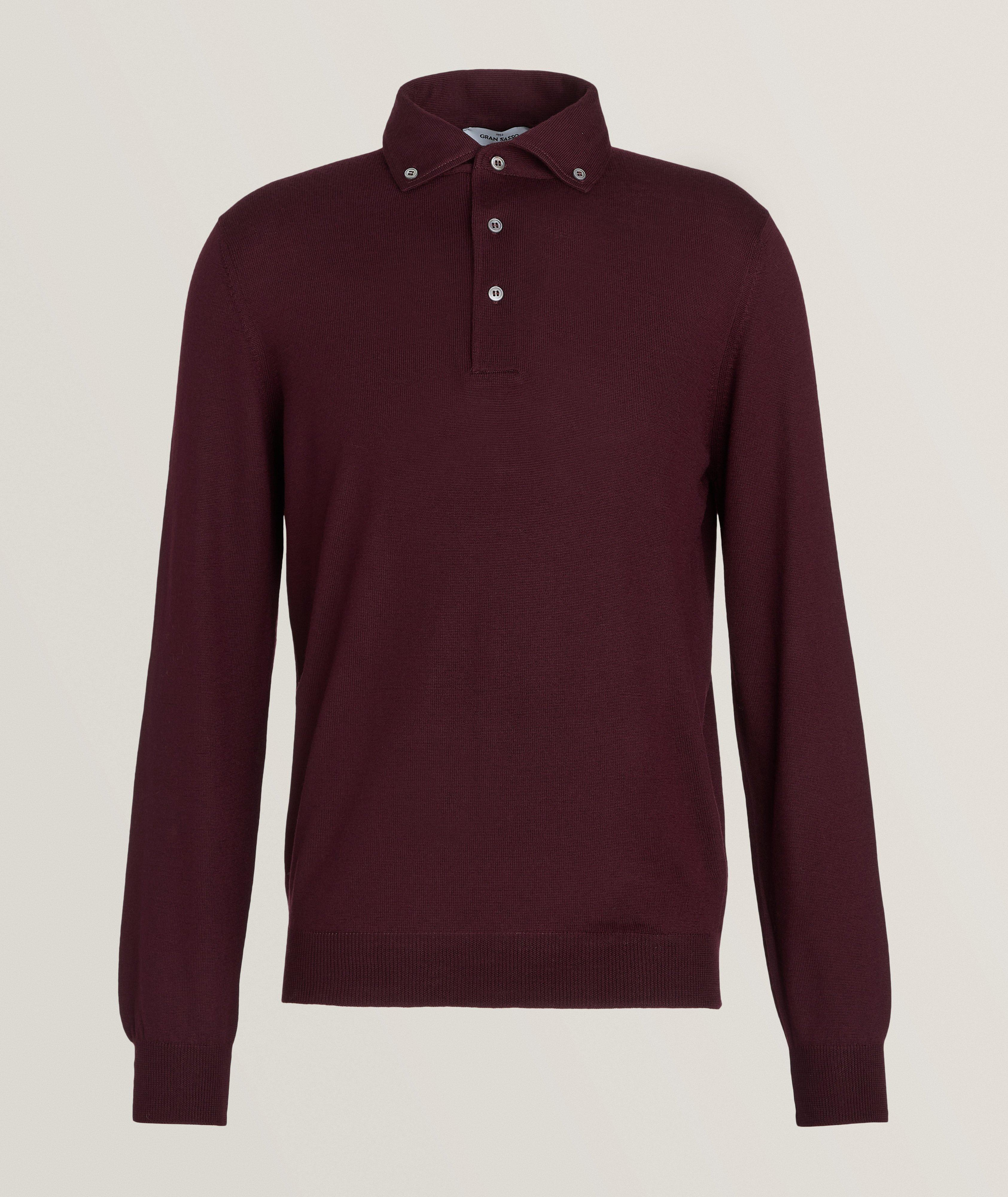 Long Sleeve Button-Down Collar Virgin Wool Polo  image 0