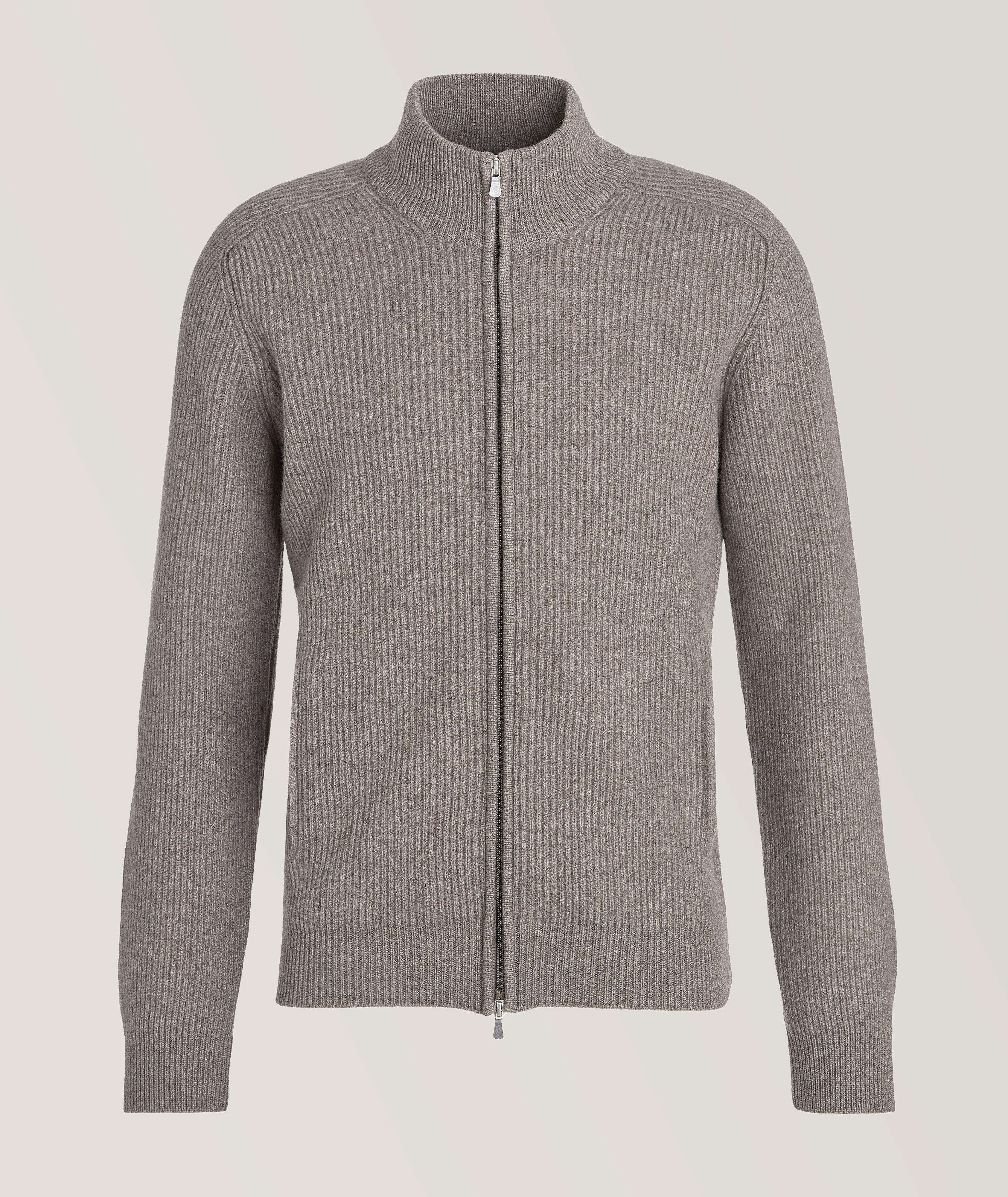 Ribbed Virgin Wool-Blend Two-Way Zip Sweater image 0