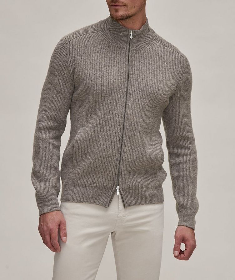 Ribbed Virgin Wool-Blend Two-Way Zip Sweater image 1