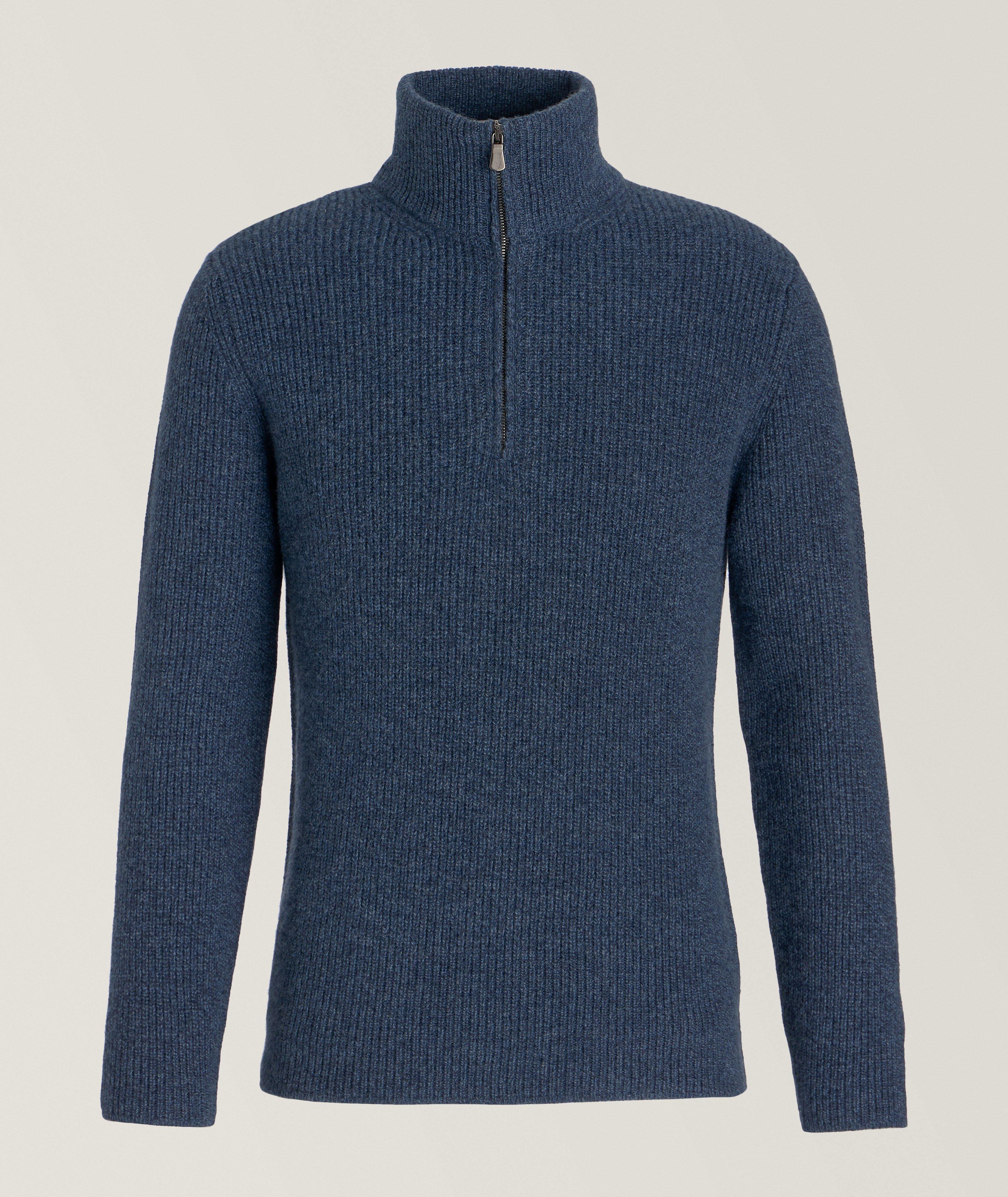 Ribbed Merino Wool-Cashmere Mockneck Sweater