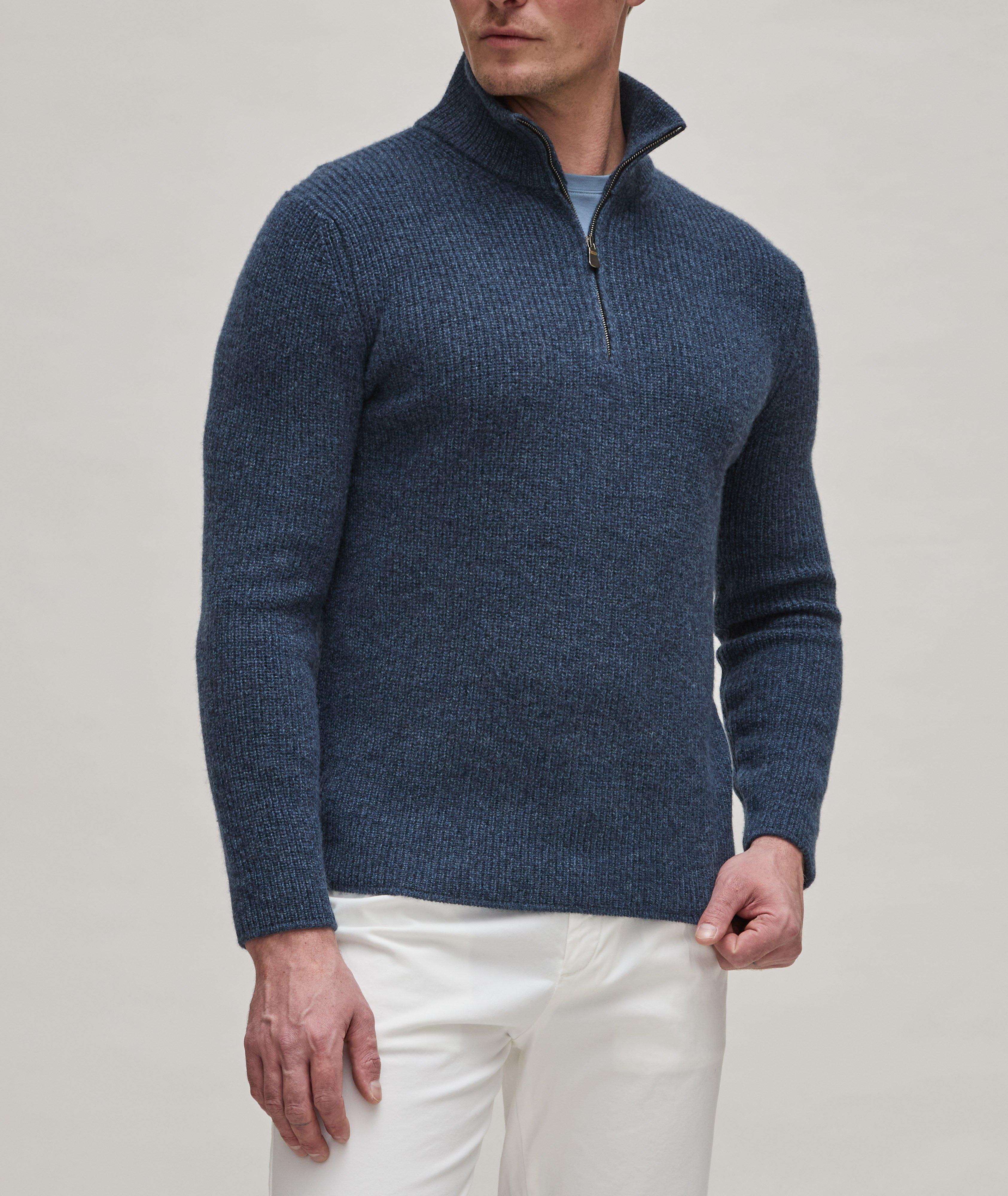Ribbed Merino Wool-Cashmere Mockneck Sweater