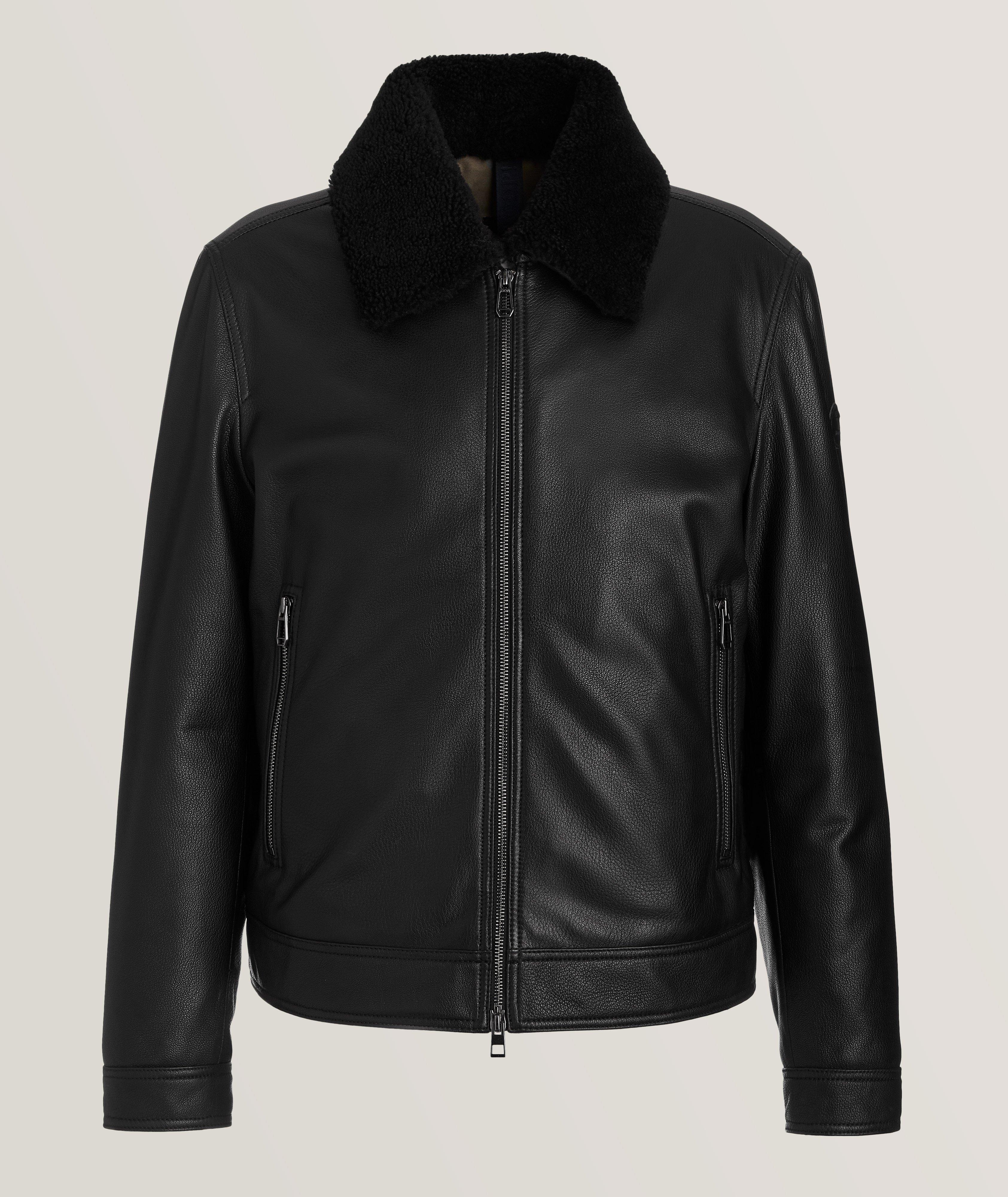 BOSS - Leather jacket with two-way zip