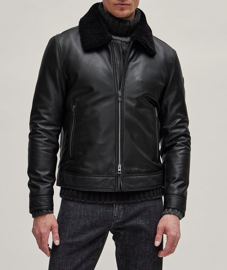 Two-Way Zip Leather Shearling Jacket image 1