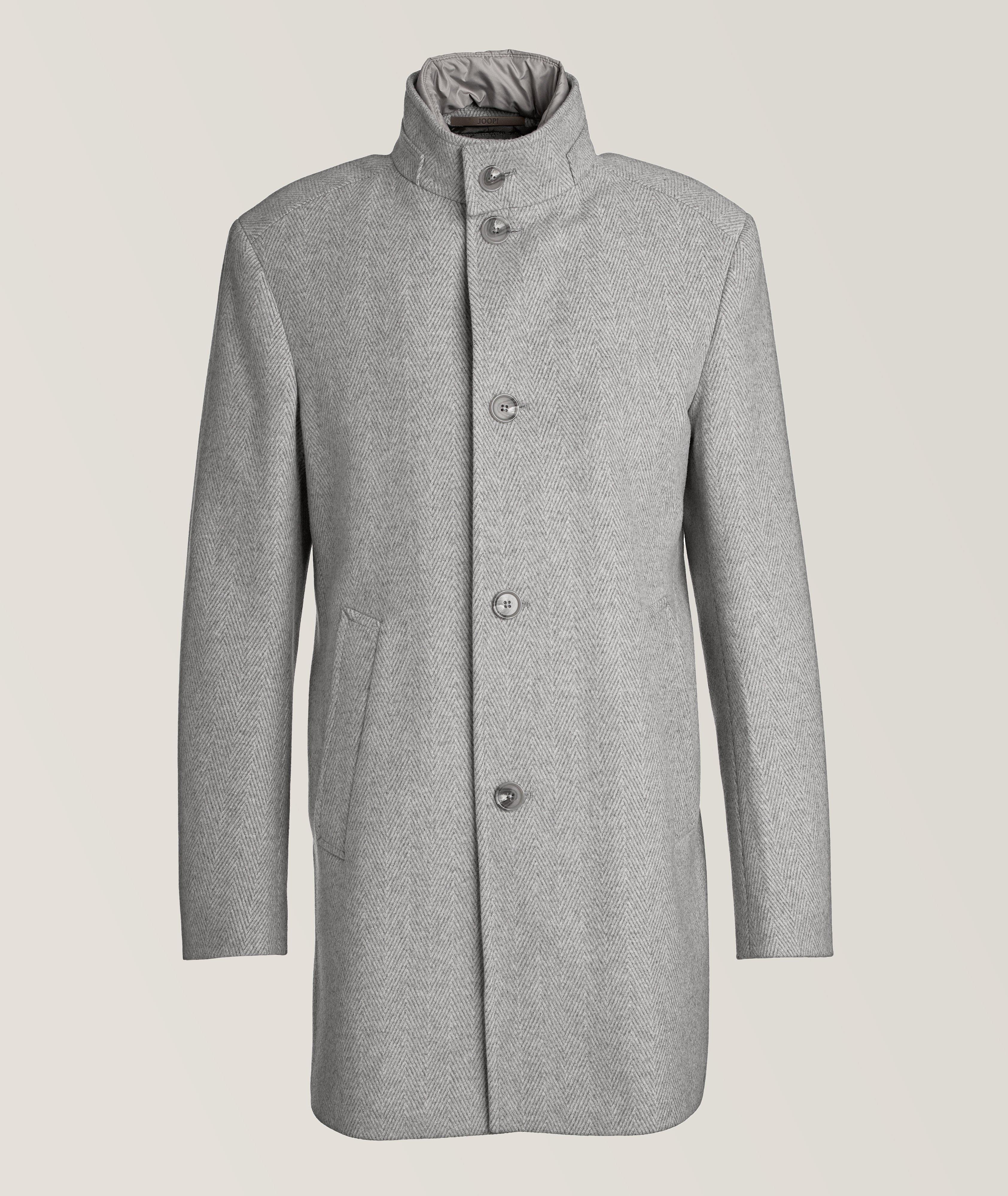 Herringbone Pattern Bib Insert Wool-Blend Overcoat image 0