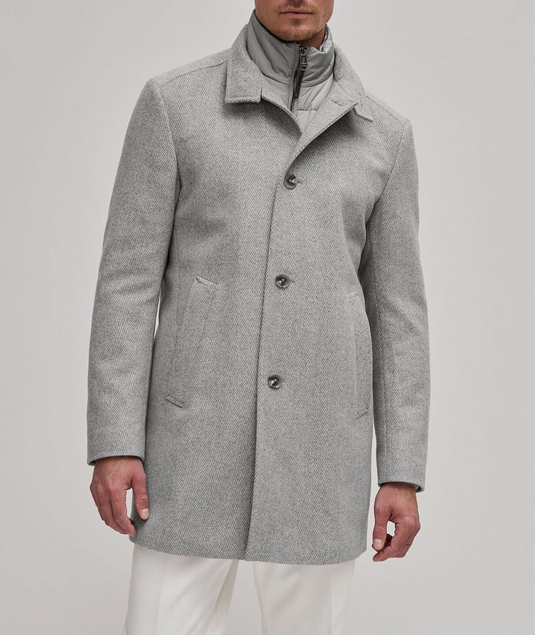 Herringbone Pattern Bib Insert Wool-Blend Overcoat image 1