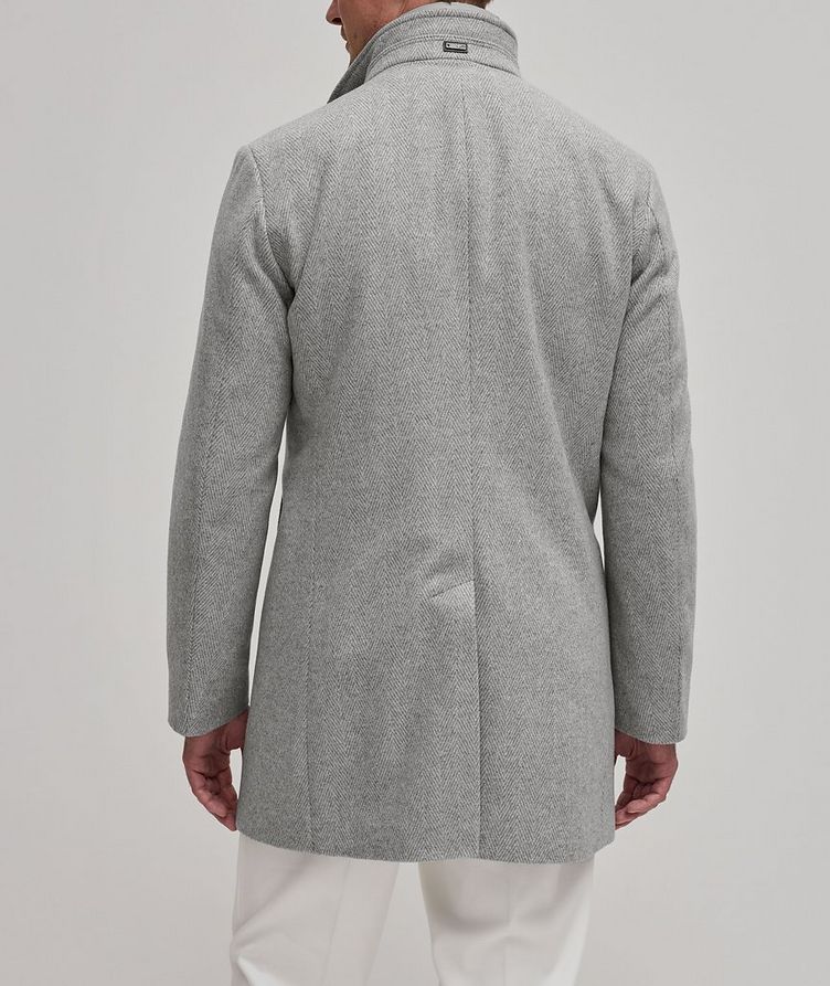 Herringbone Pattern Bib Insert Wool-Blend Overcoat image 2