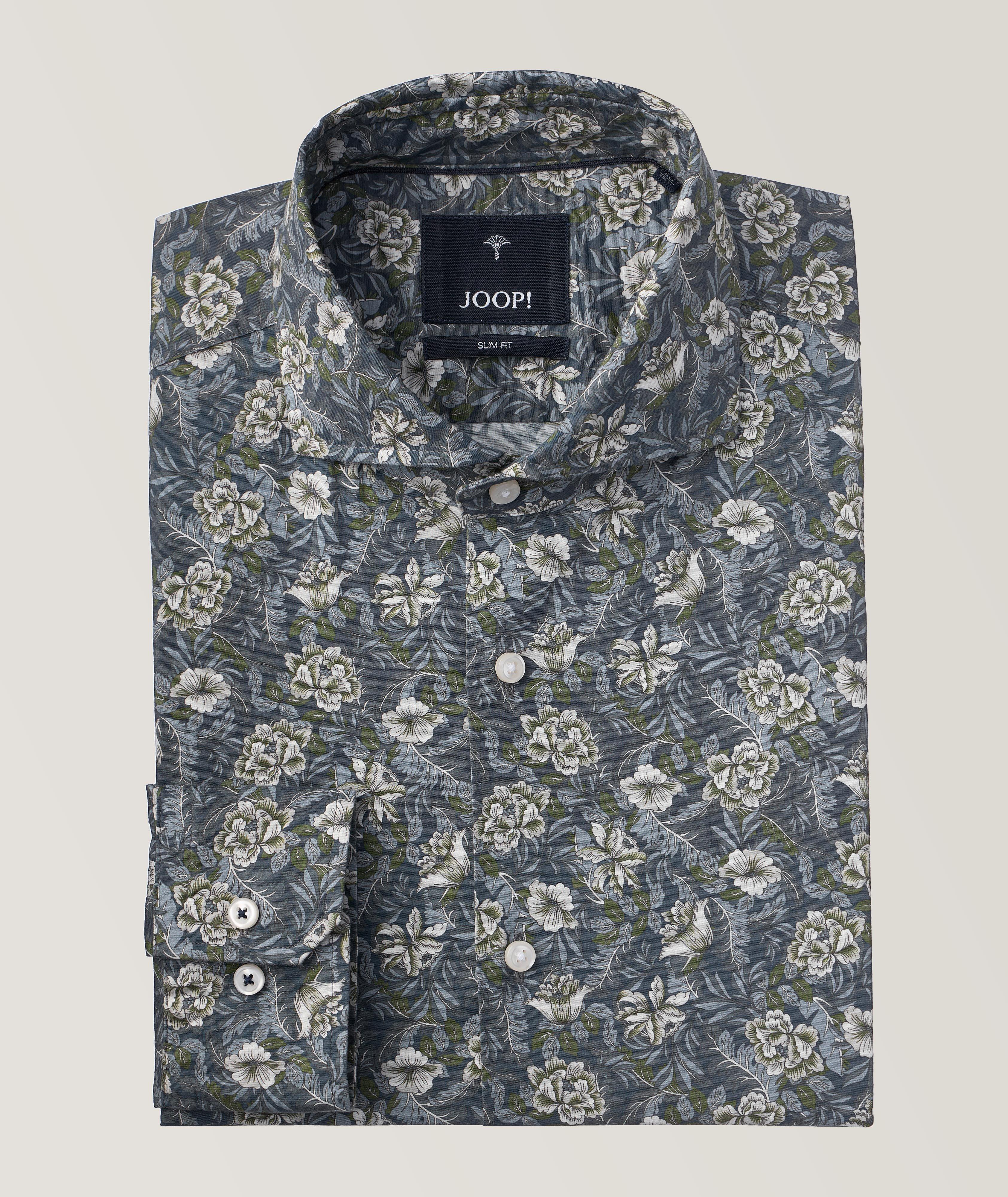 Slim Fit Floral Pattern Stretch-Cotton Sport Shirt image 0