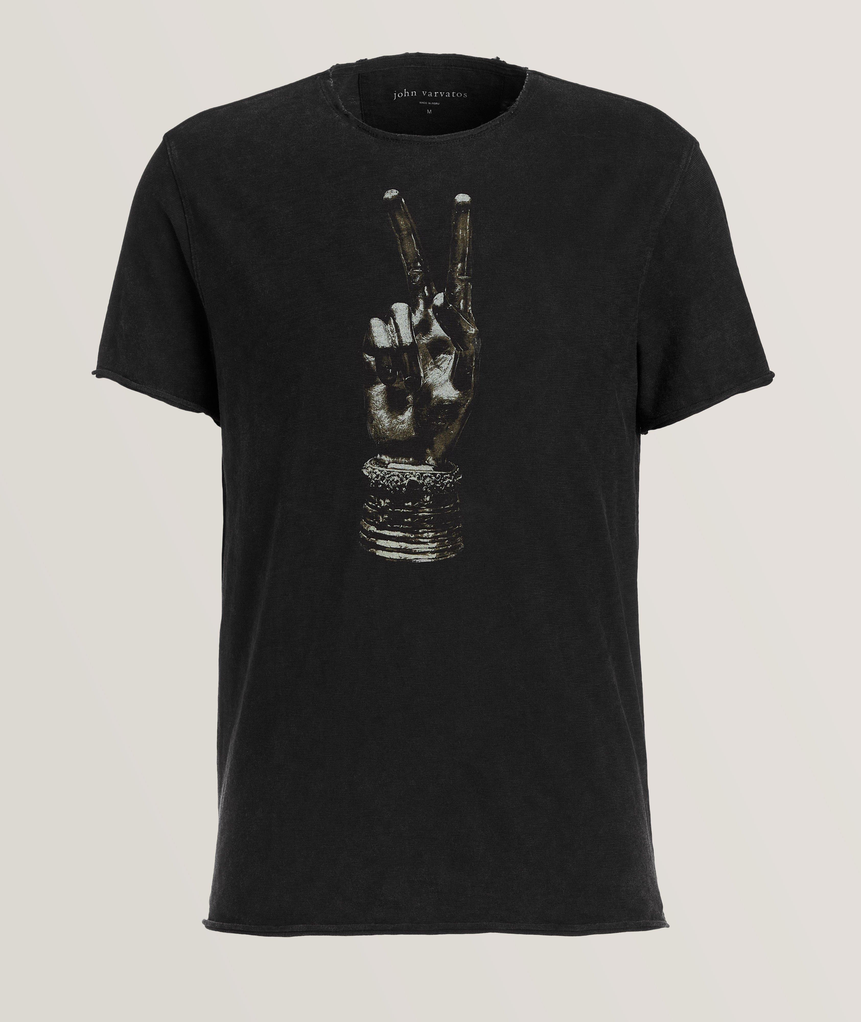 Peace Hand Raw Edge Cotton T-Shirt image 0