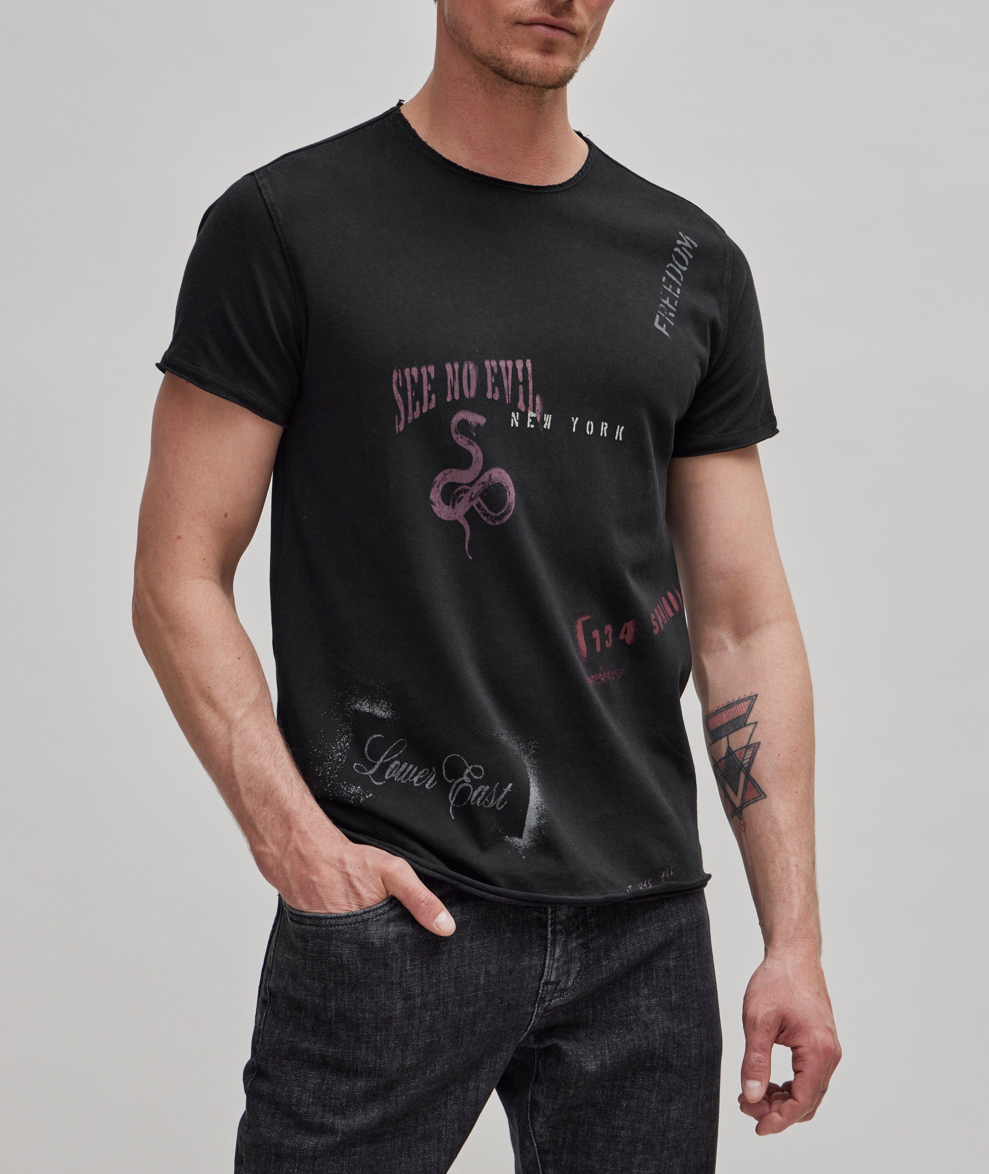 T-shirt imprimé en coton à bords bruts image 1