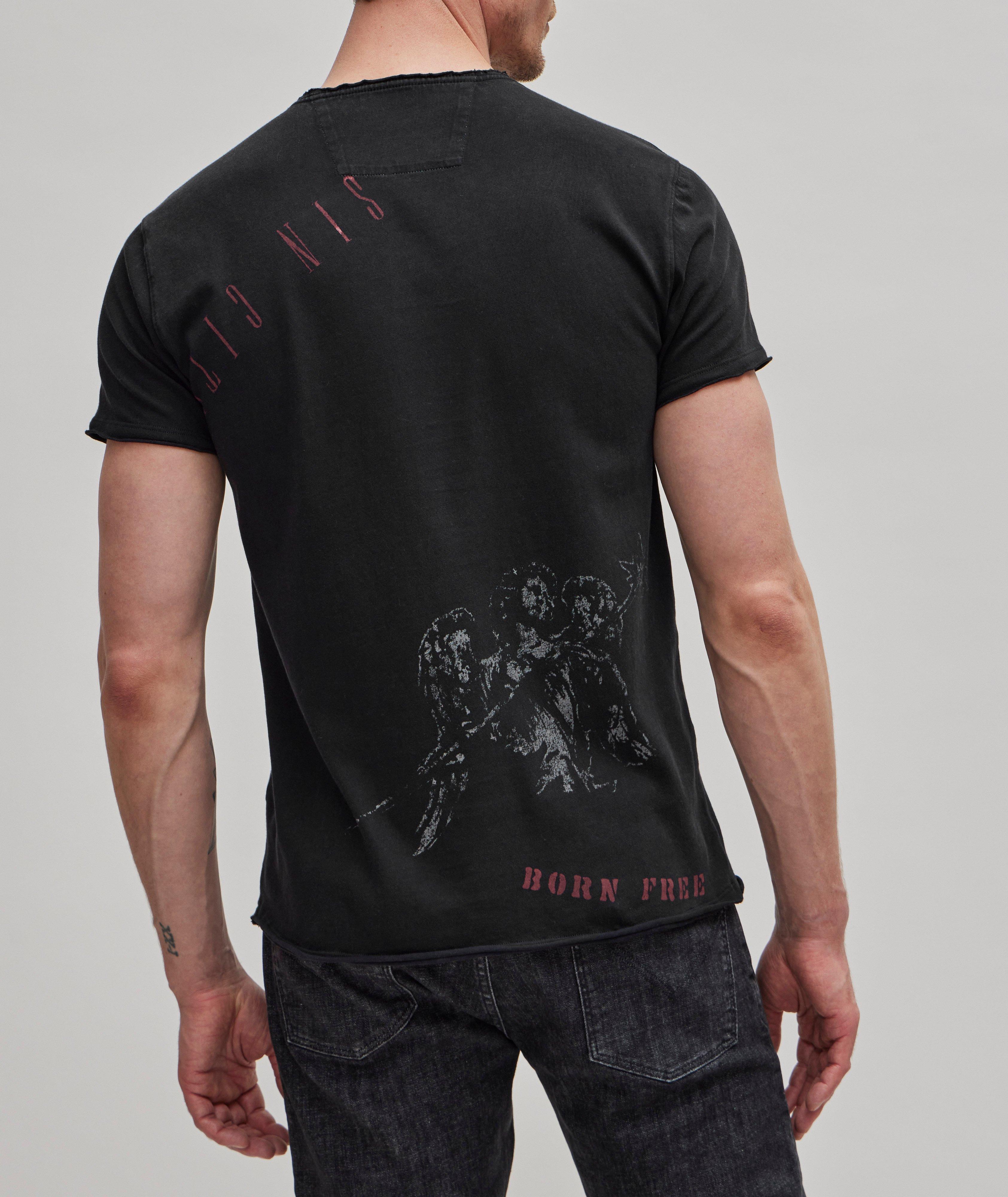 T-shirt imprimé en coton à bords bruts image 2