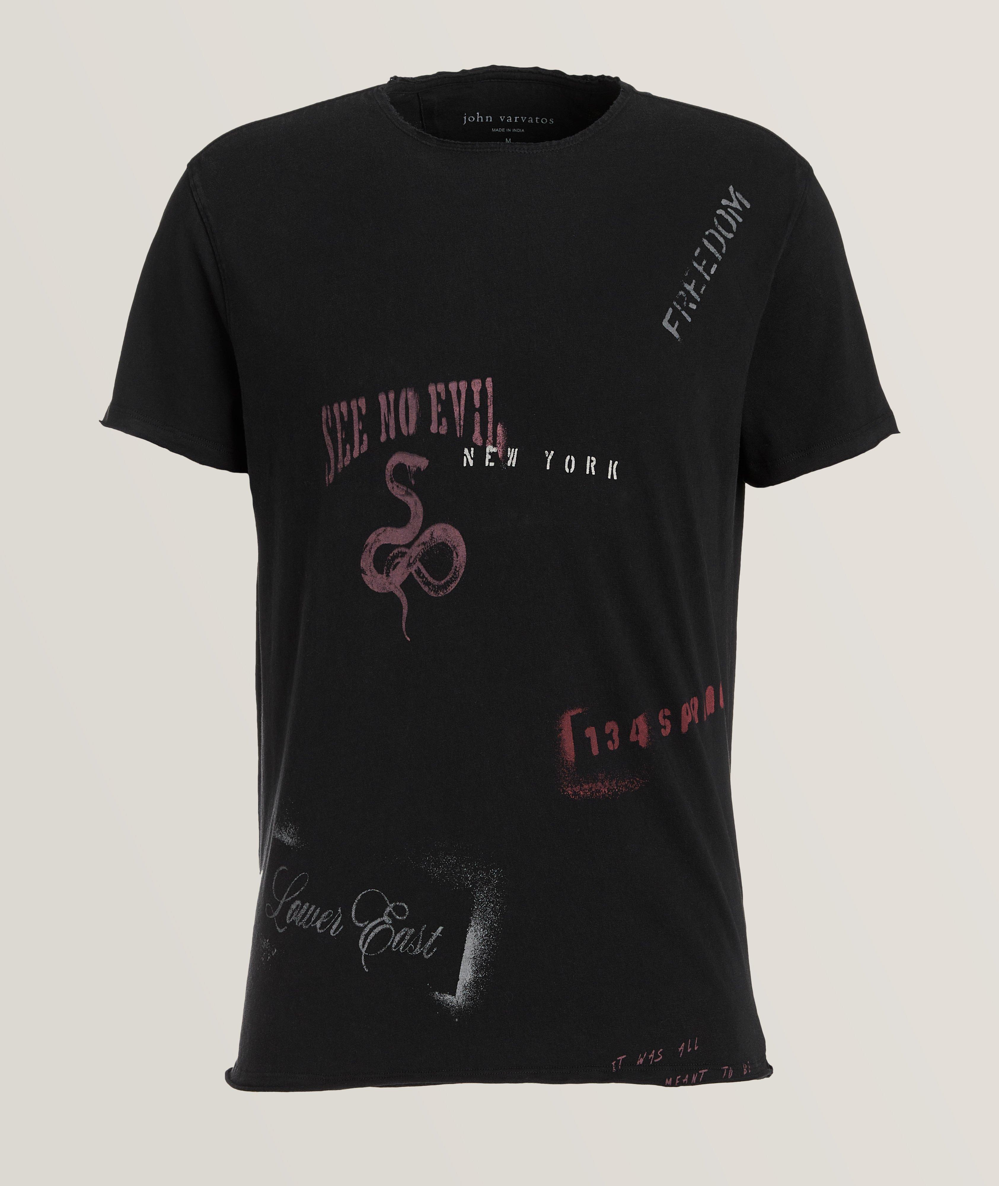 T-shirt imprimé en coton à bords bruts image 0