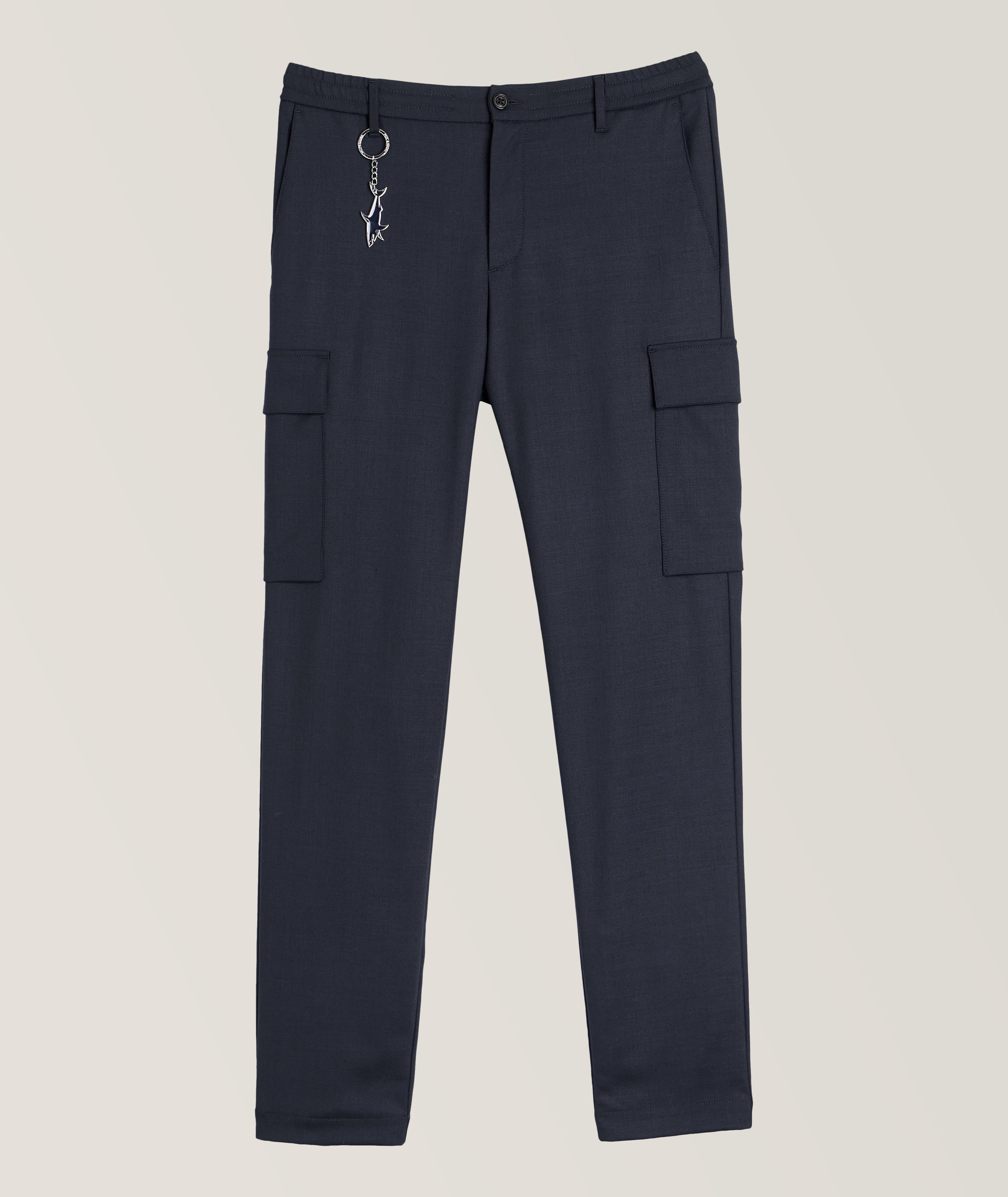 Shop Slim Fit Denim Cargo Pants with Pockets and Drawstring Closure Online