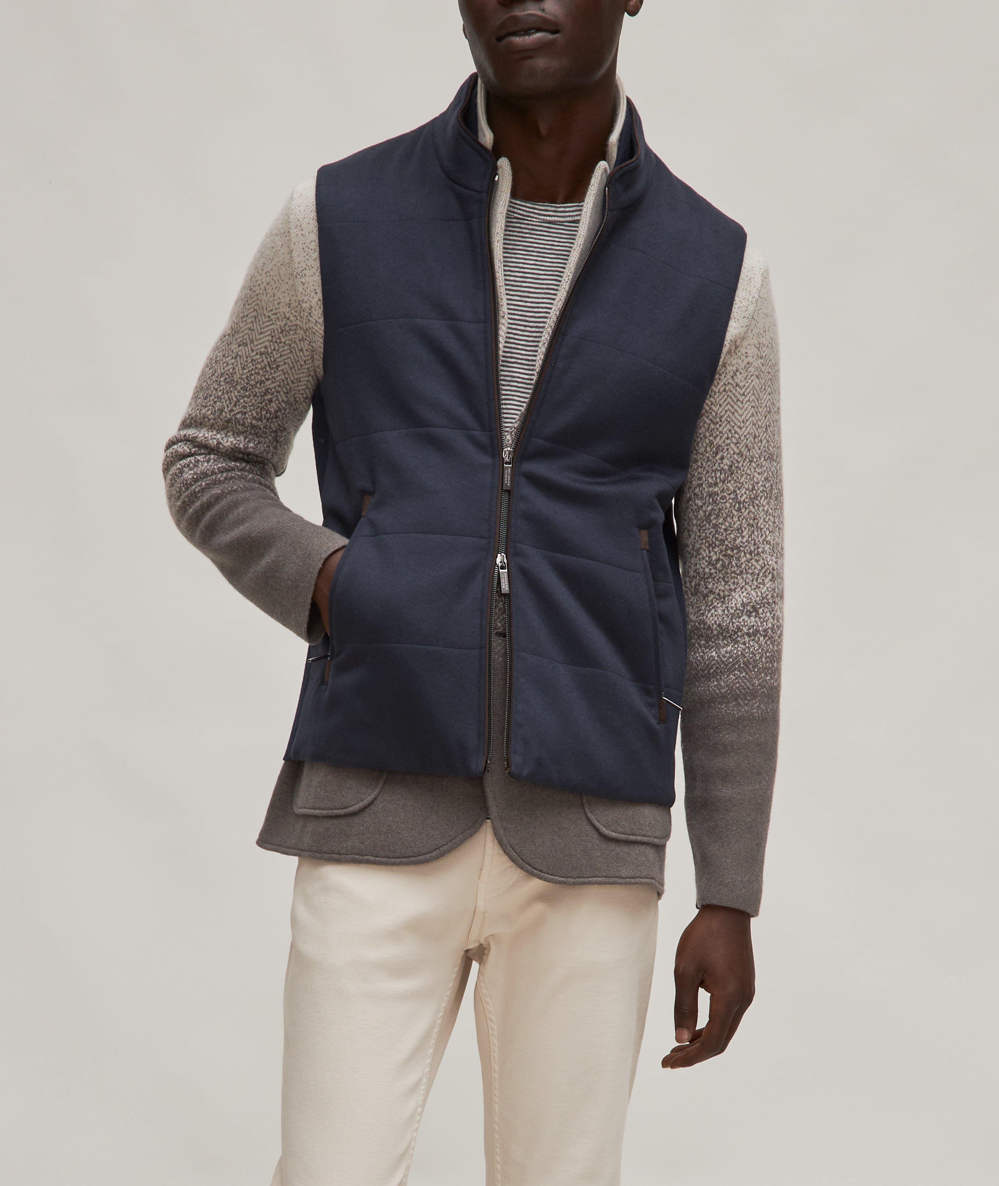 Quilted Cashmere Suede Trimmed Vest image 1